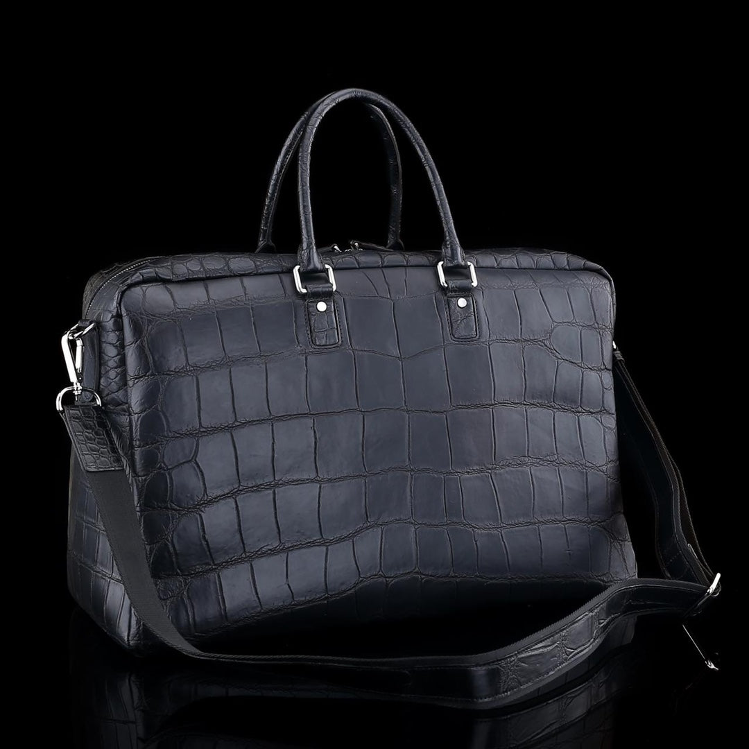 BELTLEY Unisex Black Matte Nile Crocodile Weekender Bag