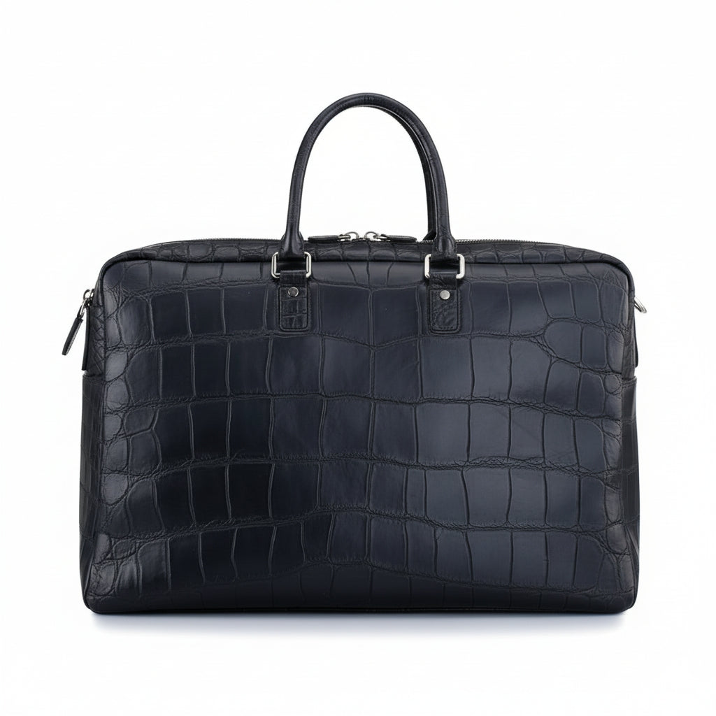 BELTLEY Unisex Black Matte Nile Crocodile Weekender Bag