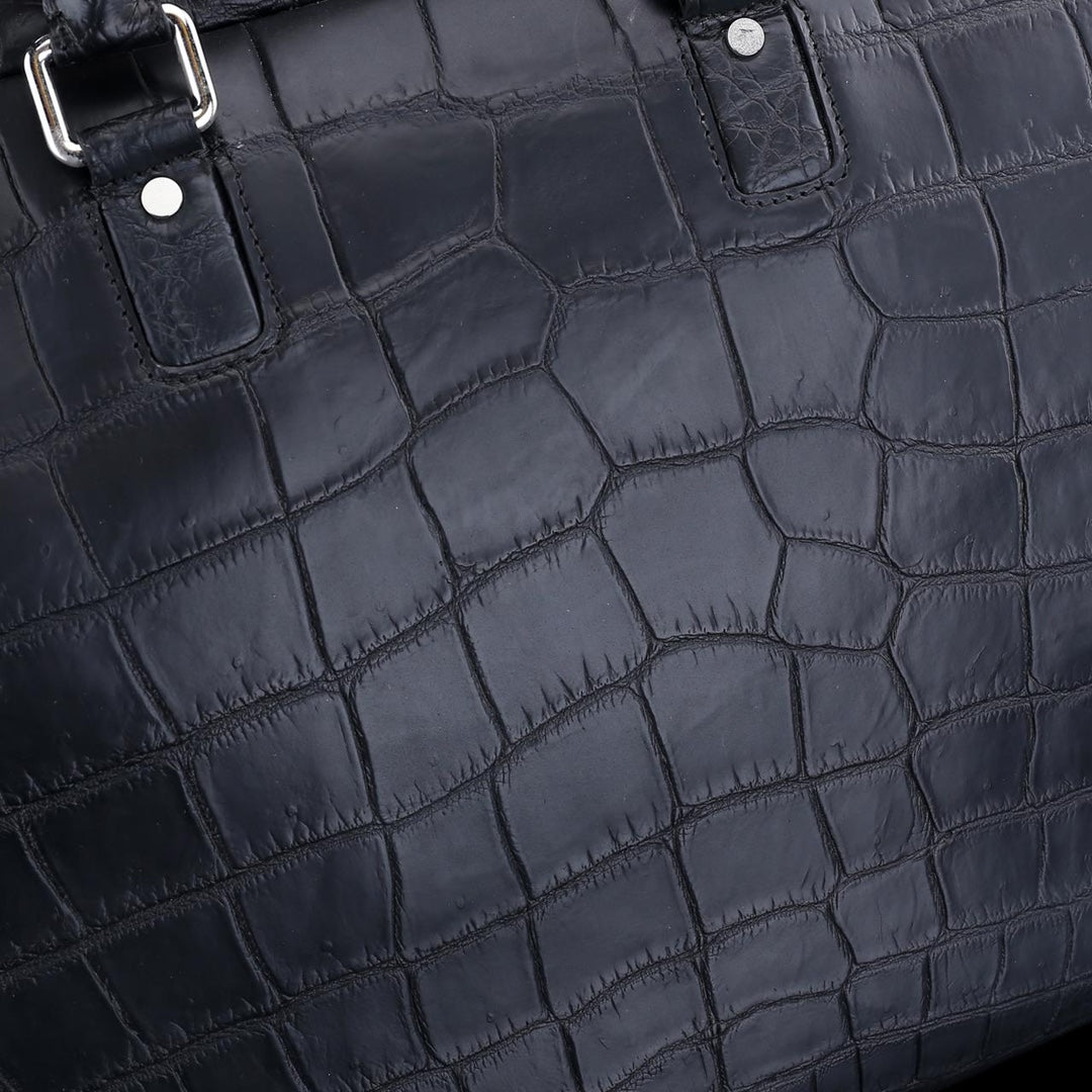 BELTLEY Unisex Black Matte Nile Crocodile Weekender Bag