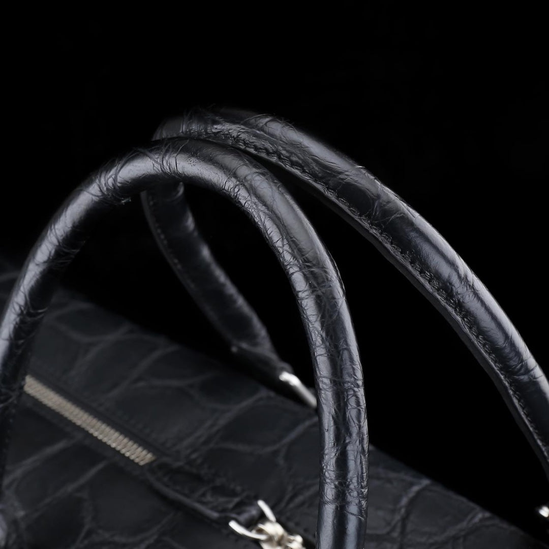 BELTLEY Unisex Black Matte Nile Crocodile Weekender Bag