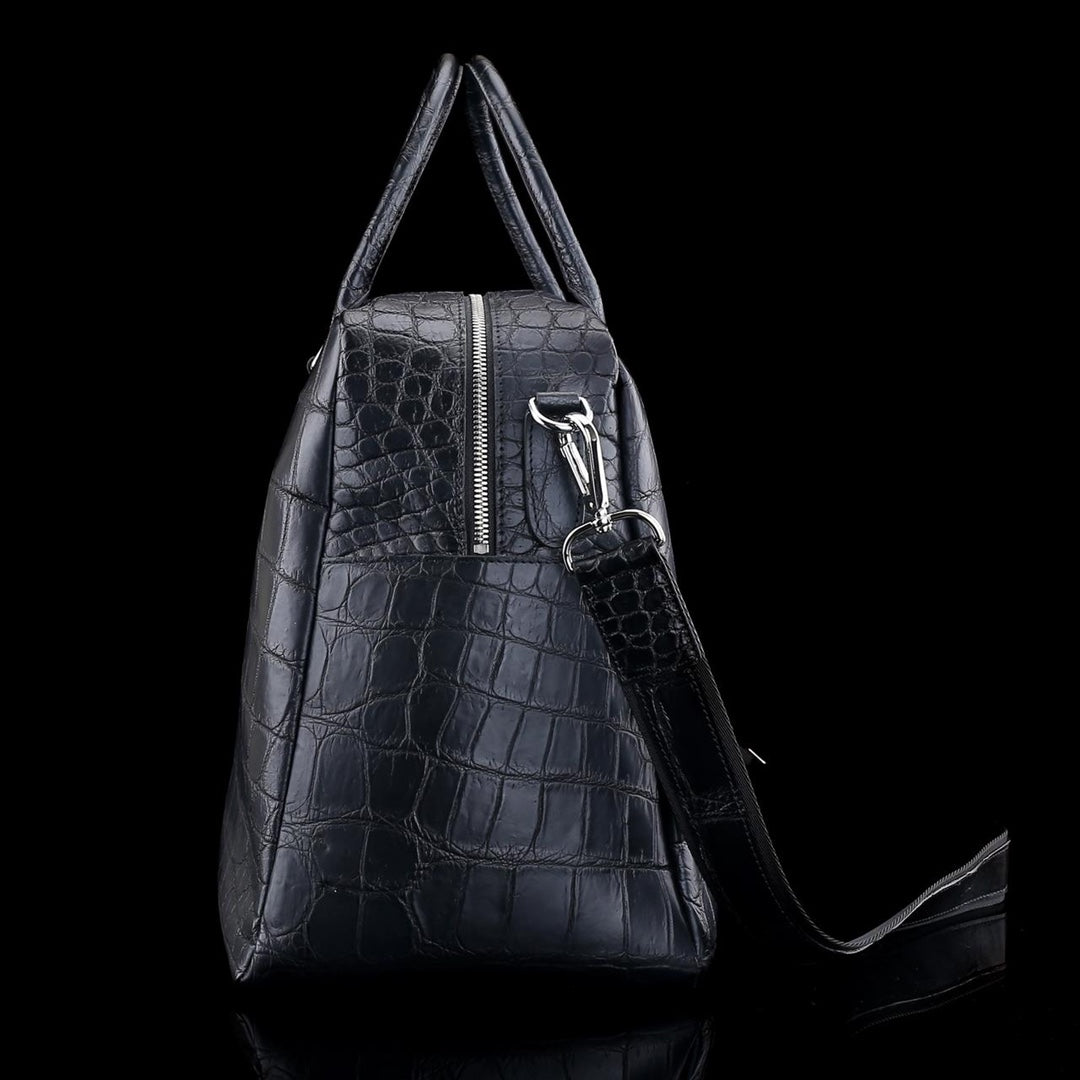 BELTLEY Unisex Black Matte Nile Crocodile Weekender Bag