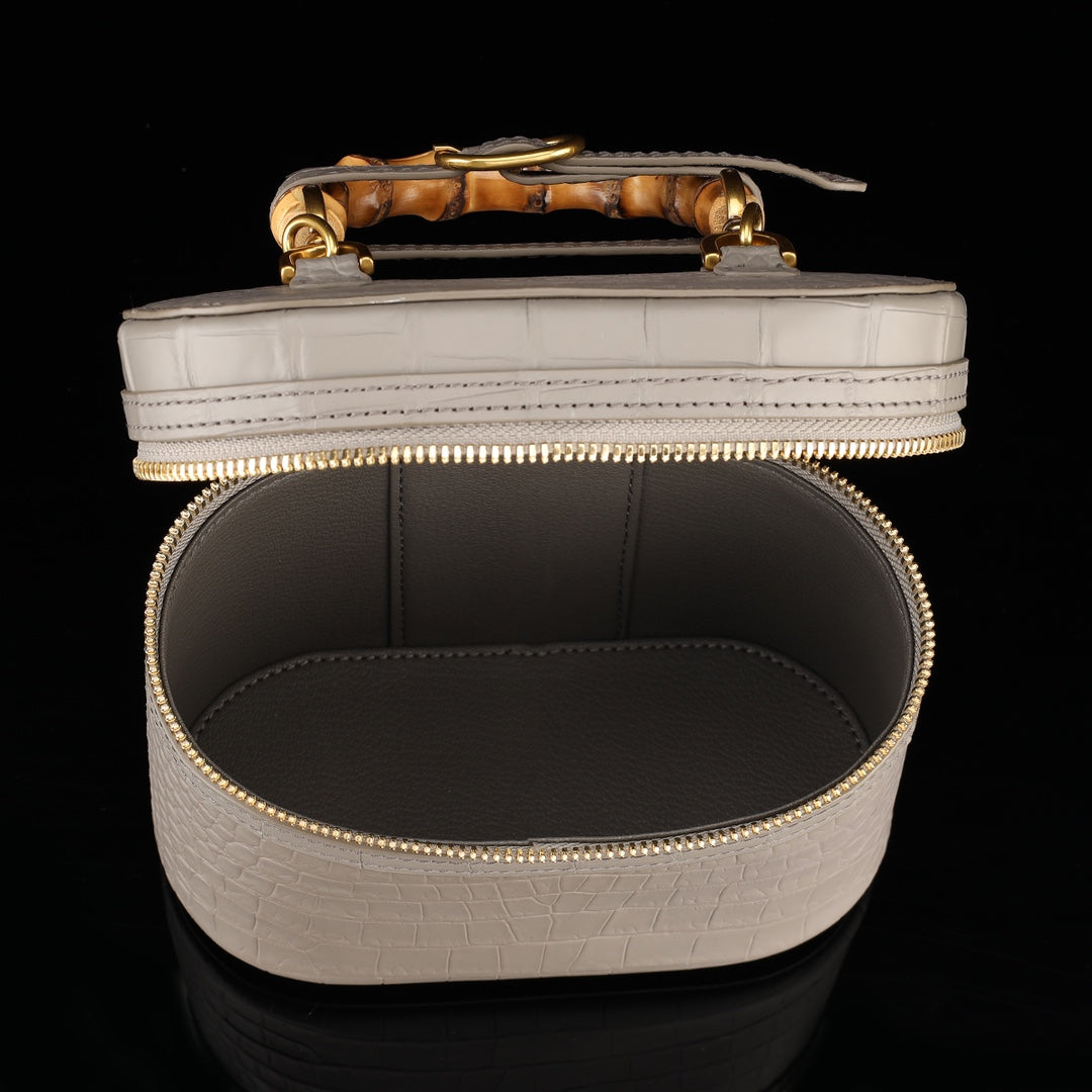 BELTLEY Vintage-Inspired Alligator Vanity Case with Bamboo Handle