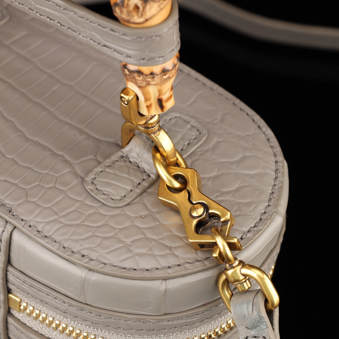 BELTLEY Vintage-Inspired Alligator Vanity Case with Bamboo Handle