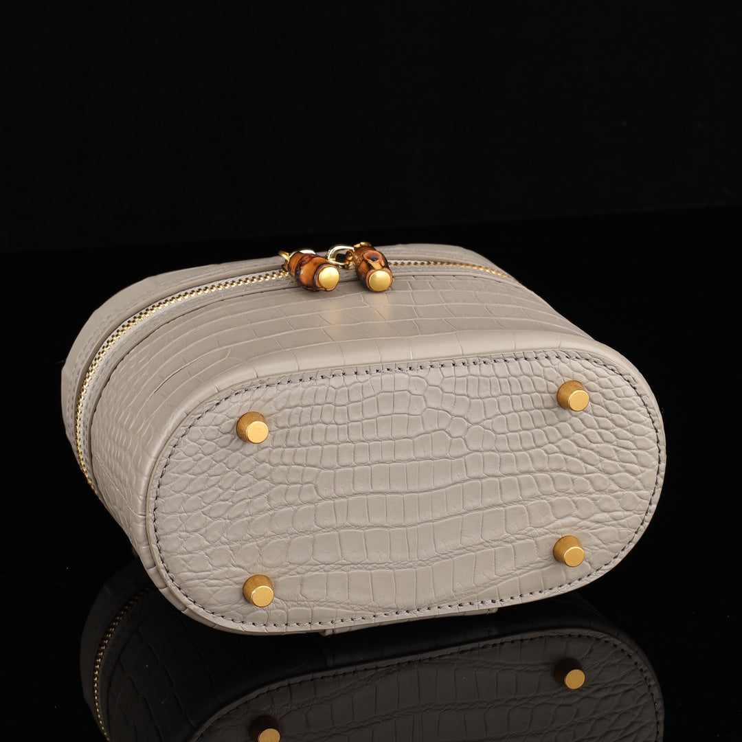 BELTLEY Vintage-Inspired Alligator Vanity Case with Bamboo Handle