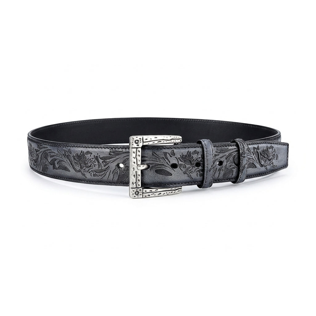 BELTLEY Vintage Flower Leather Belt for Men