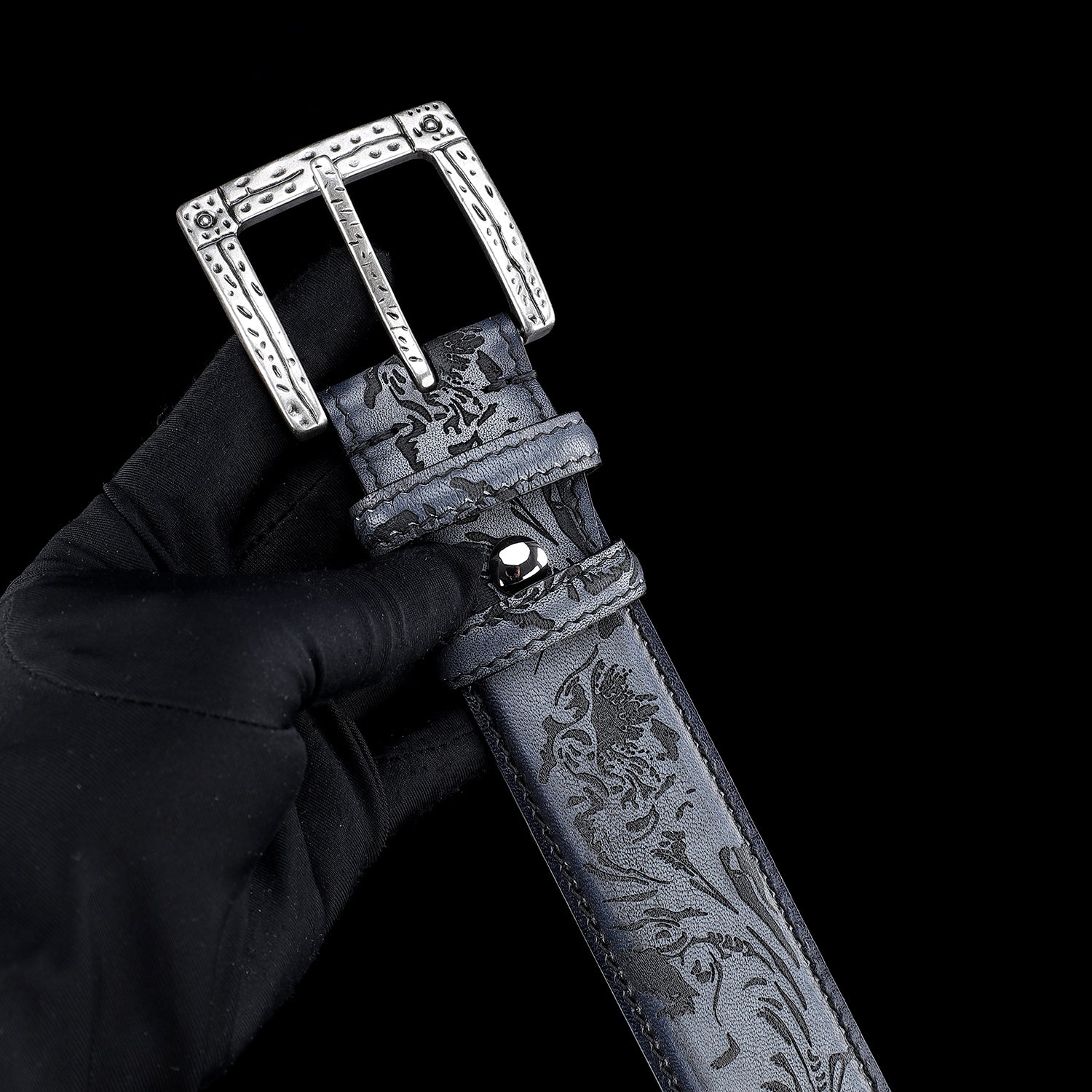 BELTLEY Vintage Flower Leather Belt for Men