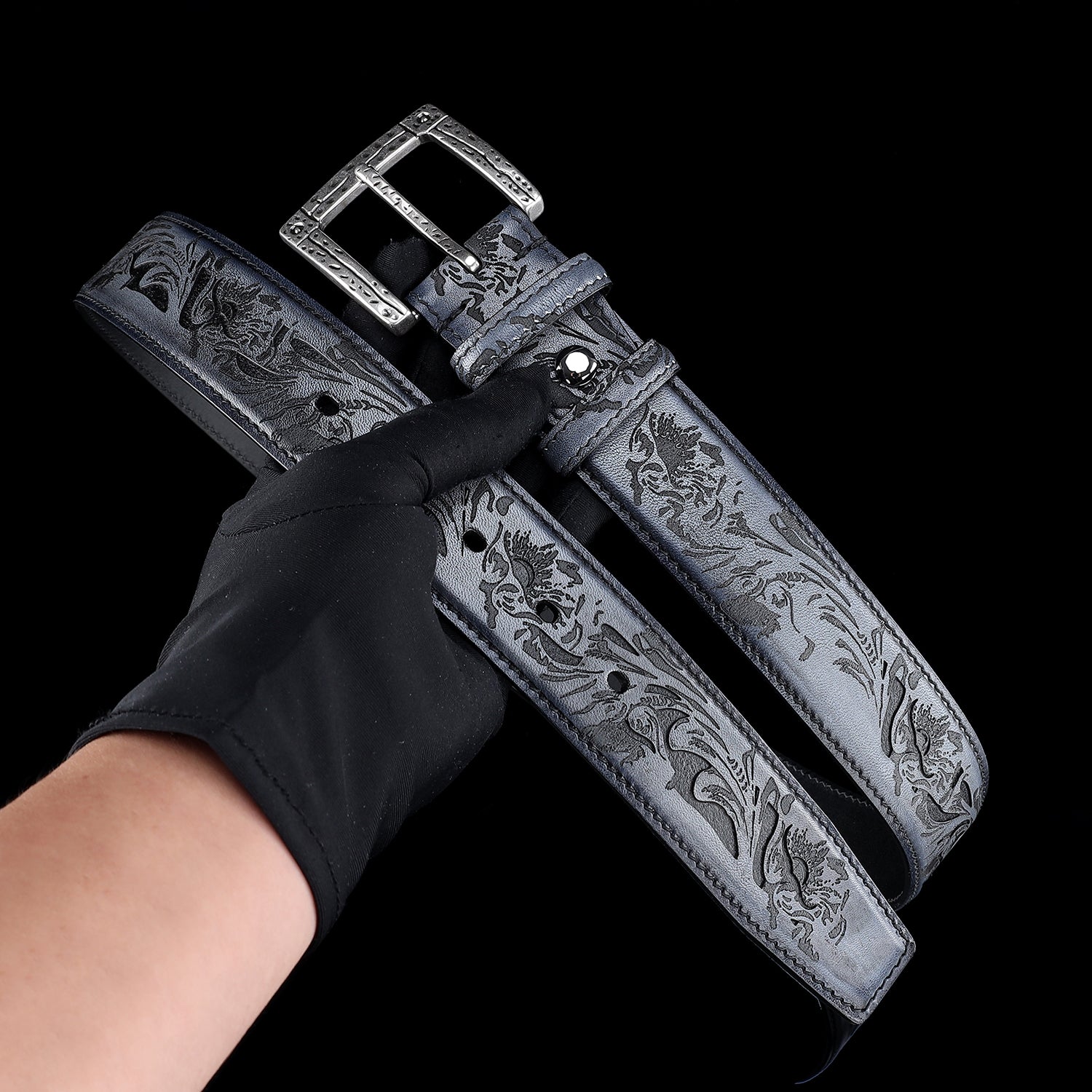 BELTLEY Vintage Flower Leather Belt for Men