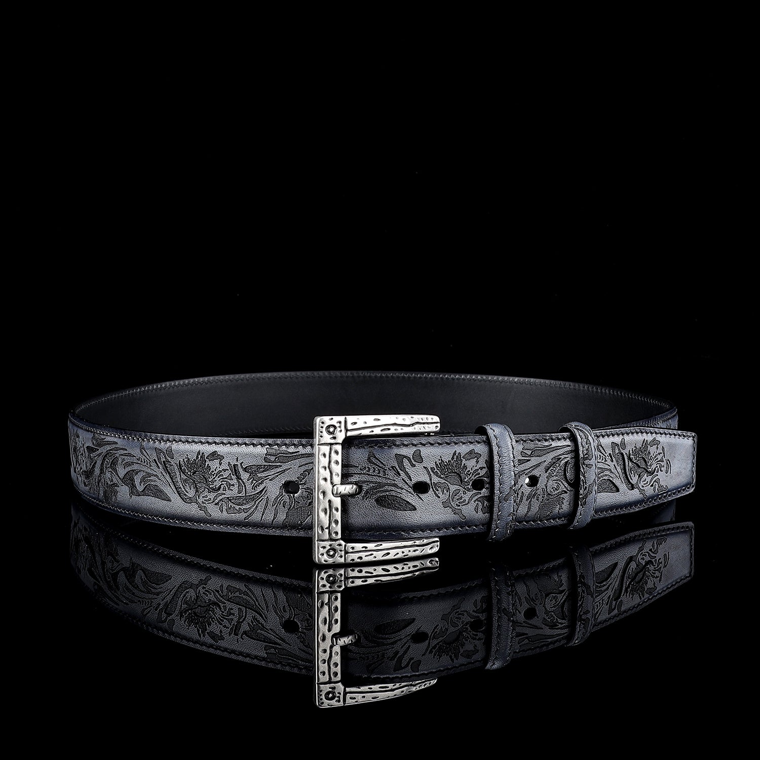 BELTLEY Vintage Flower Leather Belt for Men