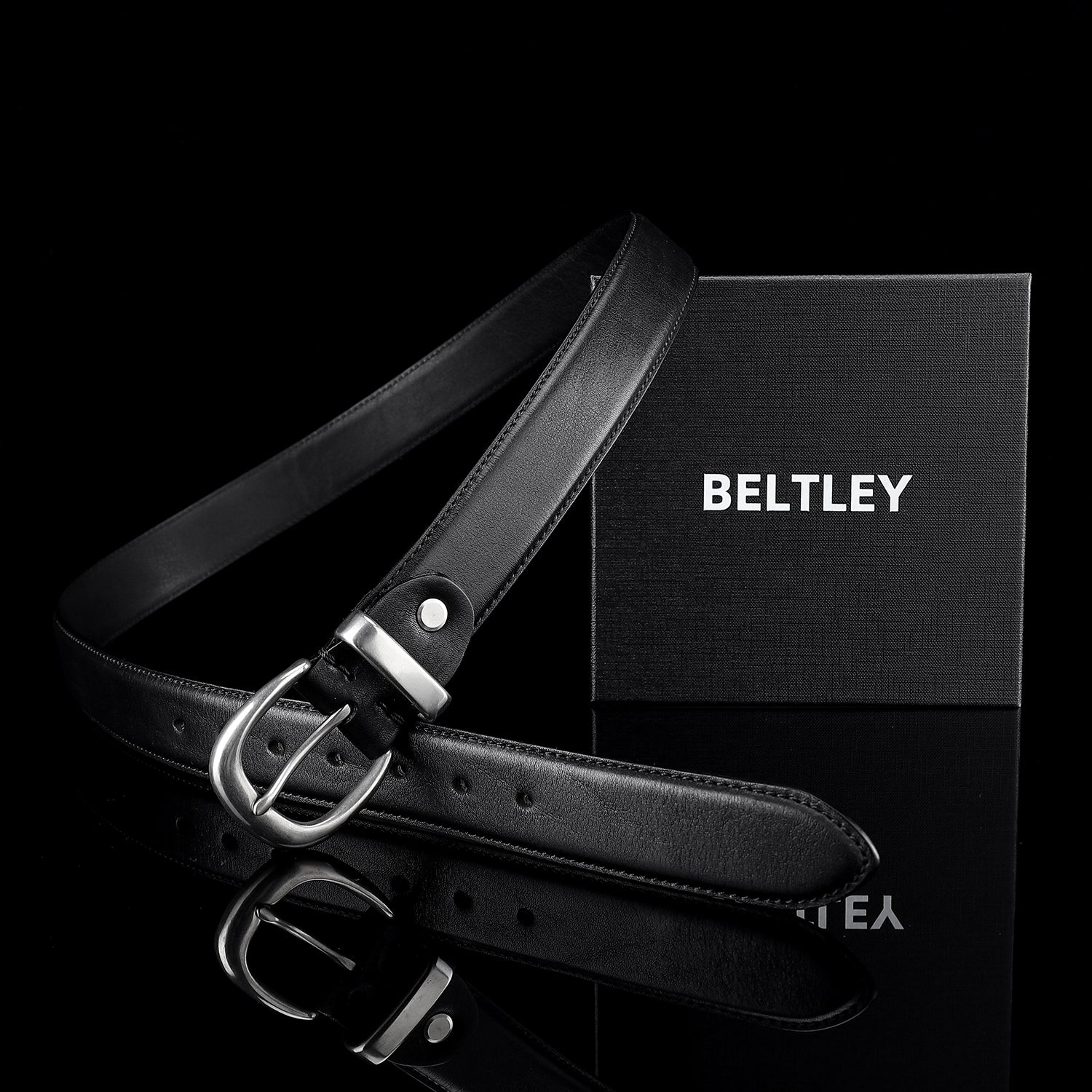 BELTLEY Women's Classic Black Leather Belt