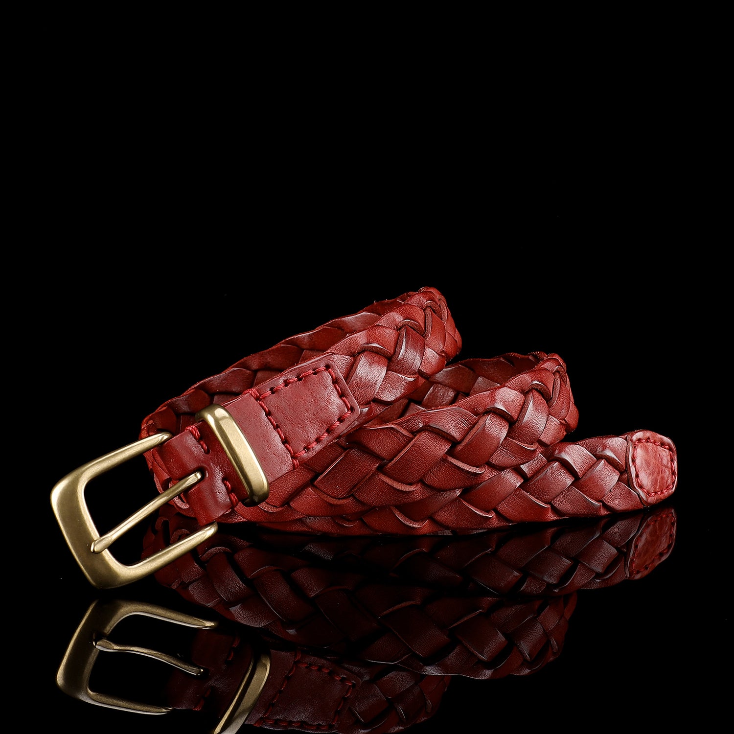 BELTLEY Women's Red Braided Leather Belt
