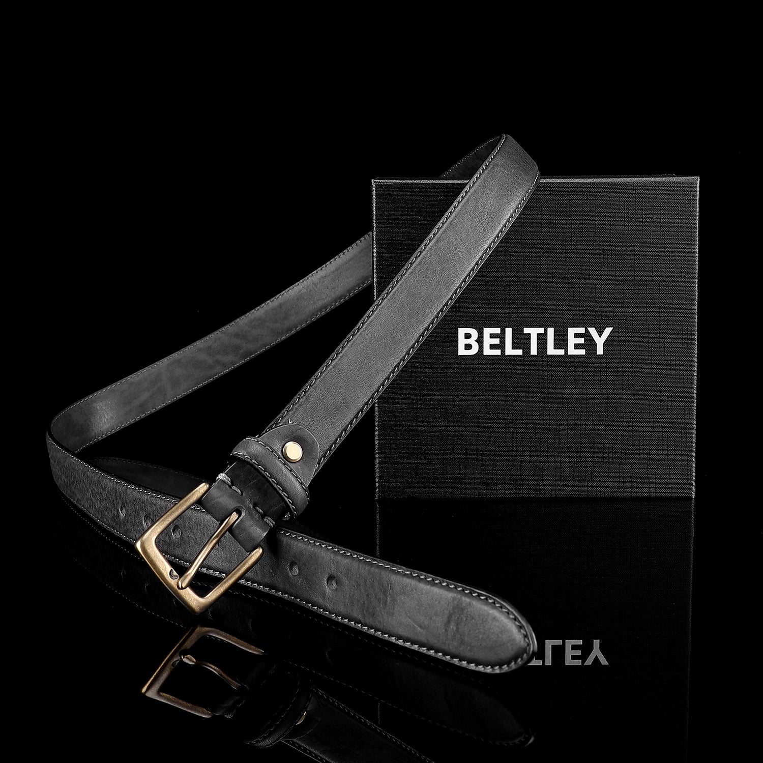 Women's Skinny Black Leather Belt | 28mm Width — reverse side | BELTLEY
