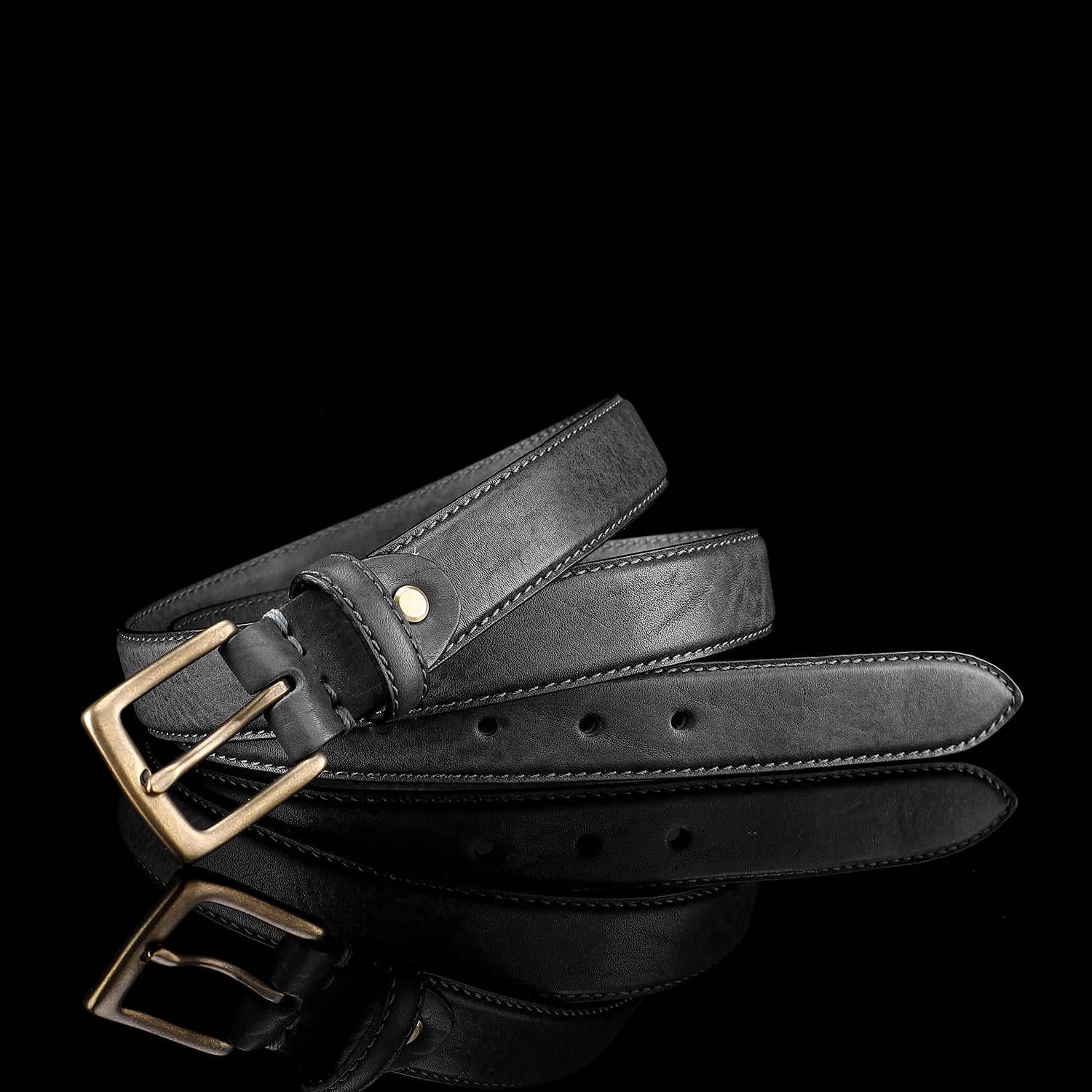 Women's Skinny Black Leather Belt | 28mm Width — detail close-up | BELTLEY