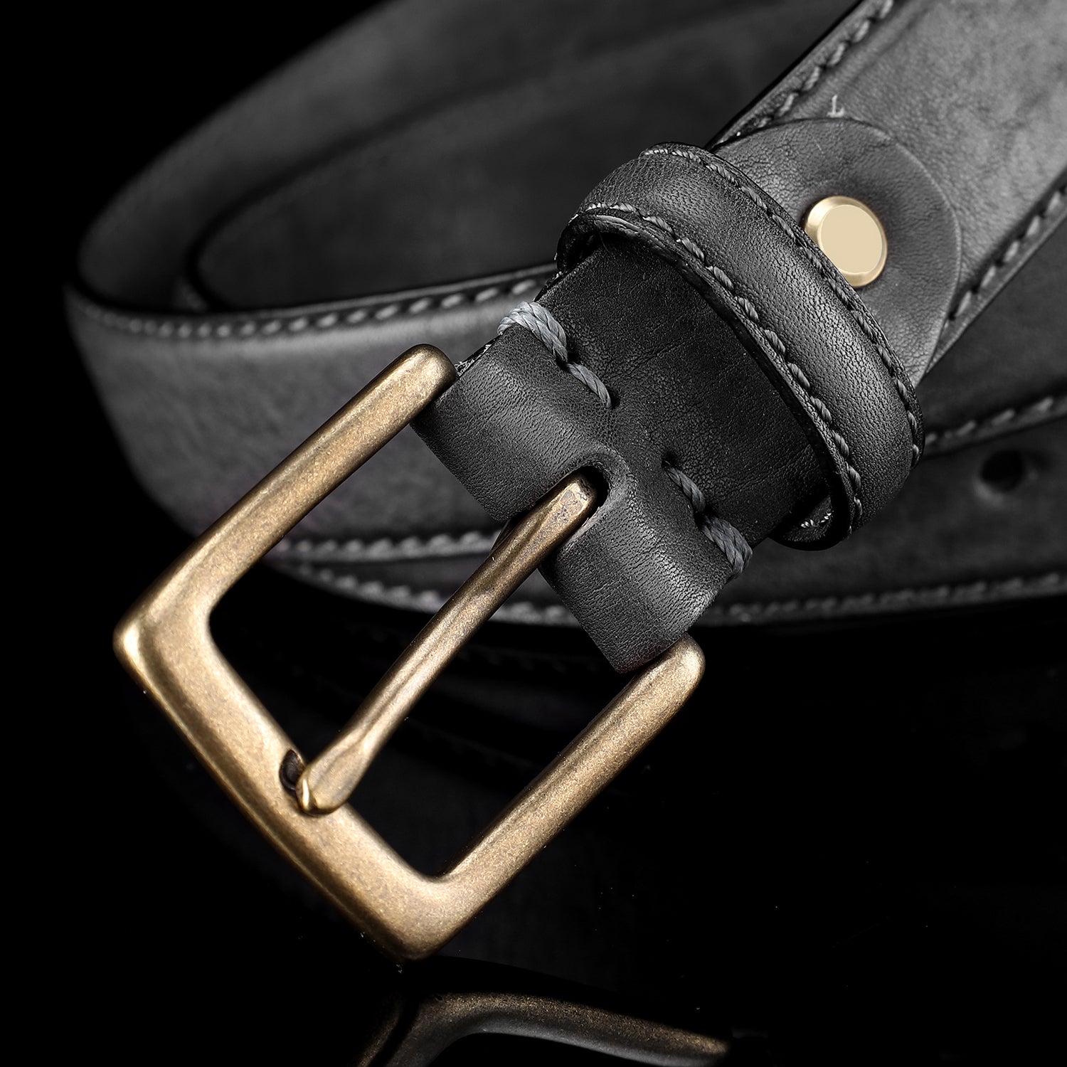 Women's Skinny Black Leather Belt | 28mm Width — buckle close-up | BELTLEY