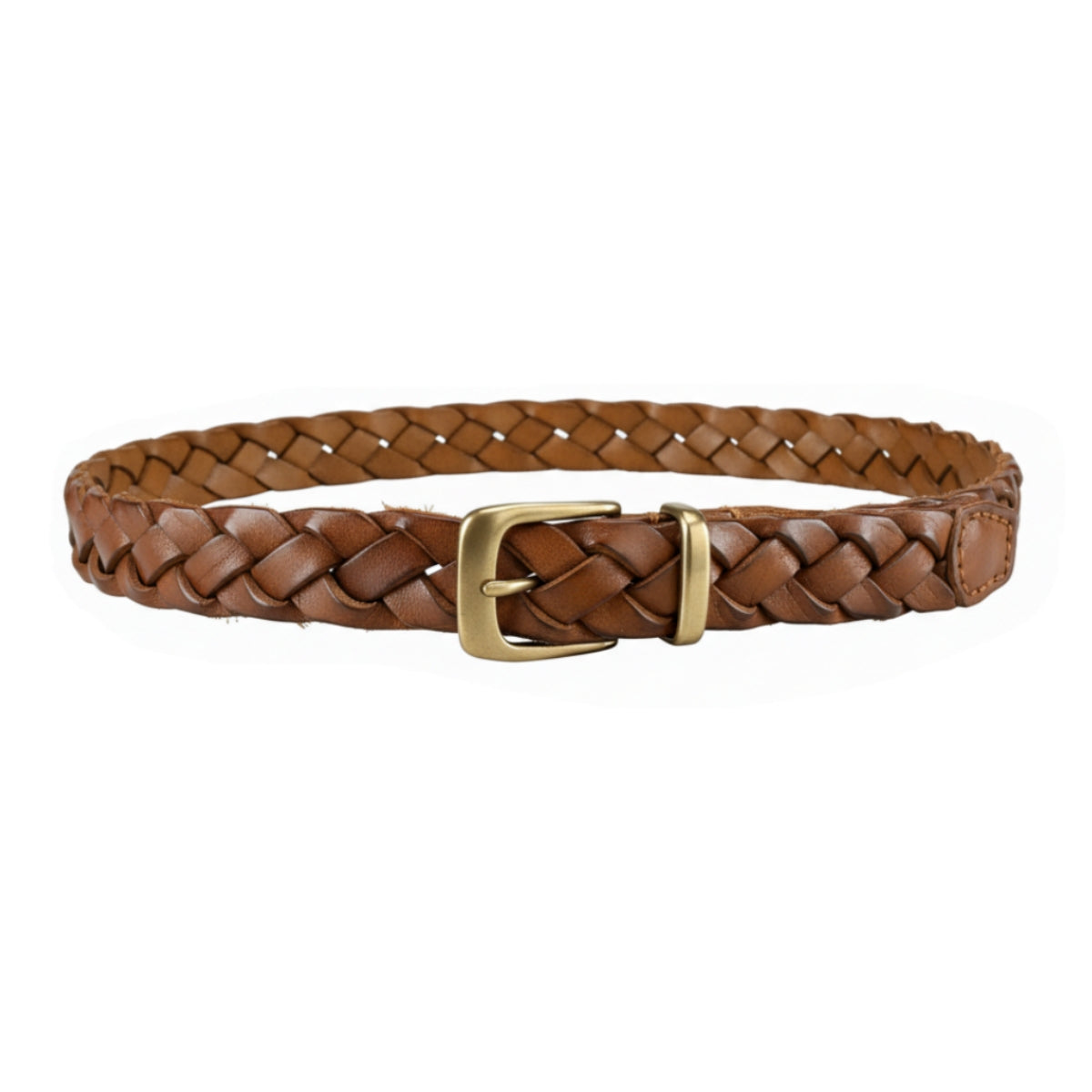 BELTLEY Brown Braided Leather Belt for Women with Brass Buckle 1.18 Inches