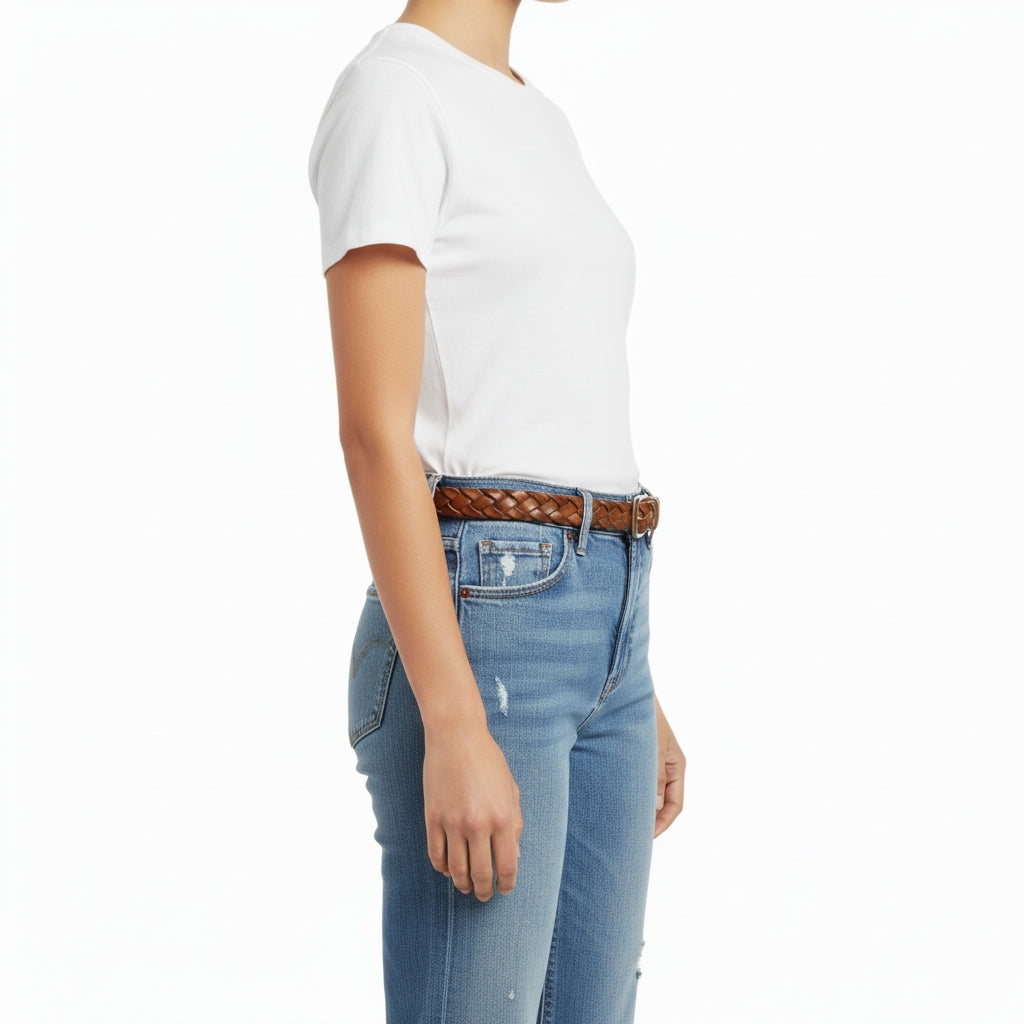 BELTLEY 30mm Braided Leather Belt in Tan for Women