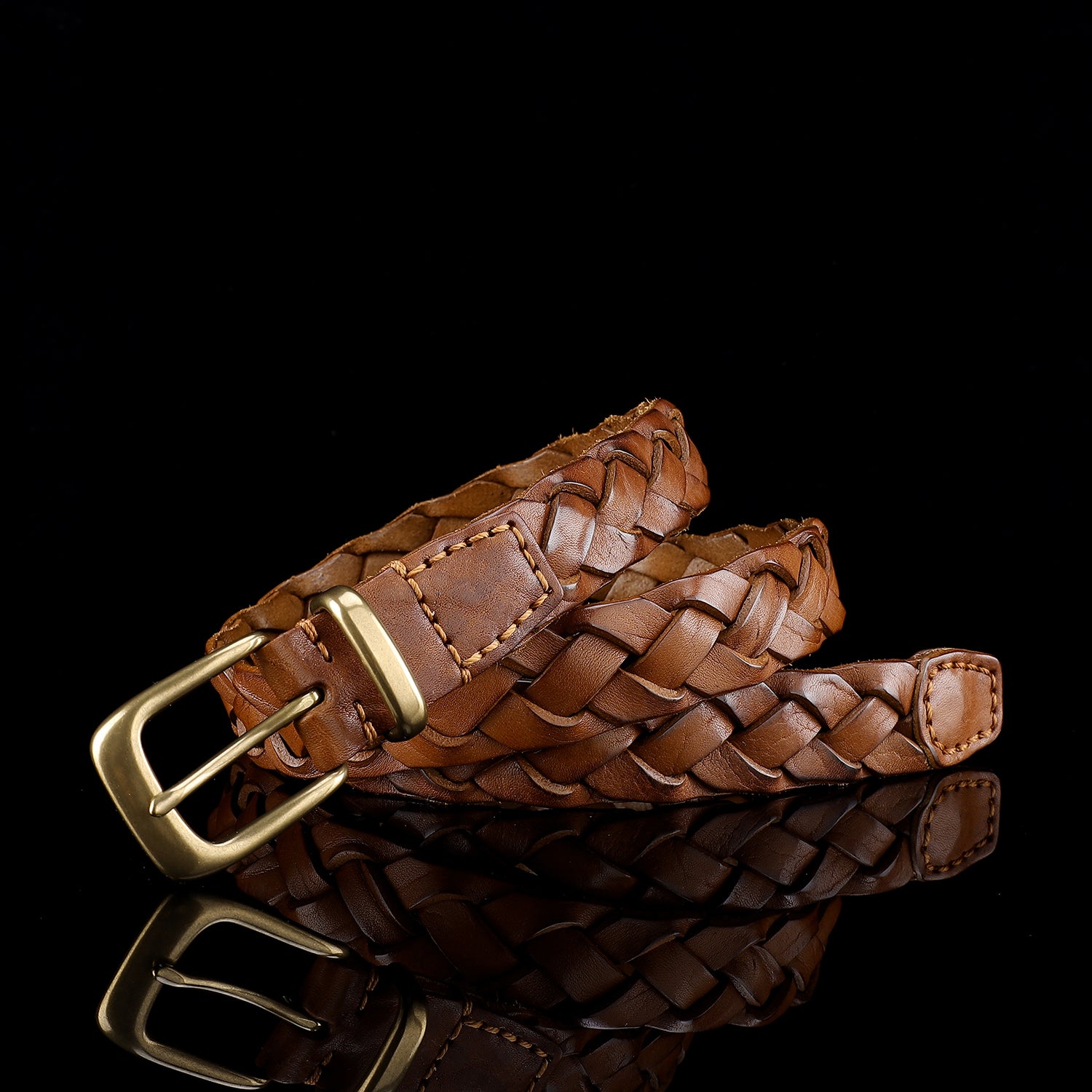 Brown Braided Leather Belt for Women with Brass Buckle 1.18 Inches — detail close-up | BELTLEY