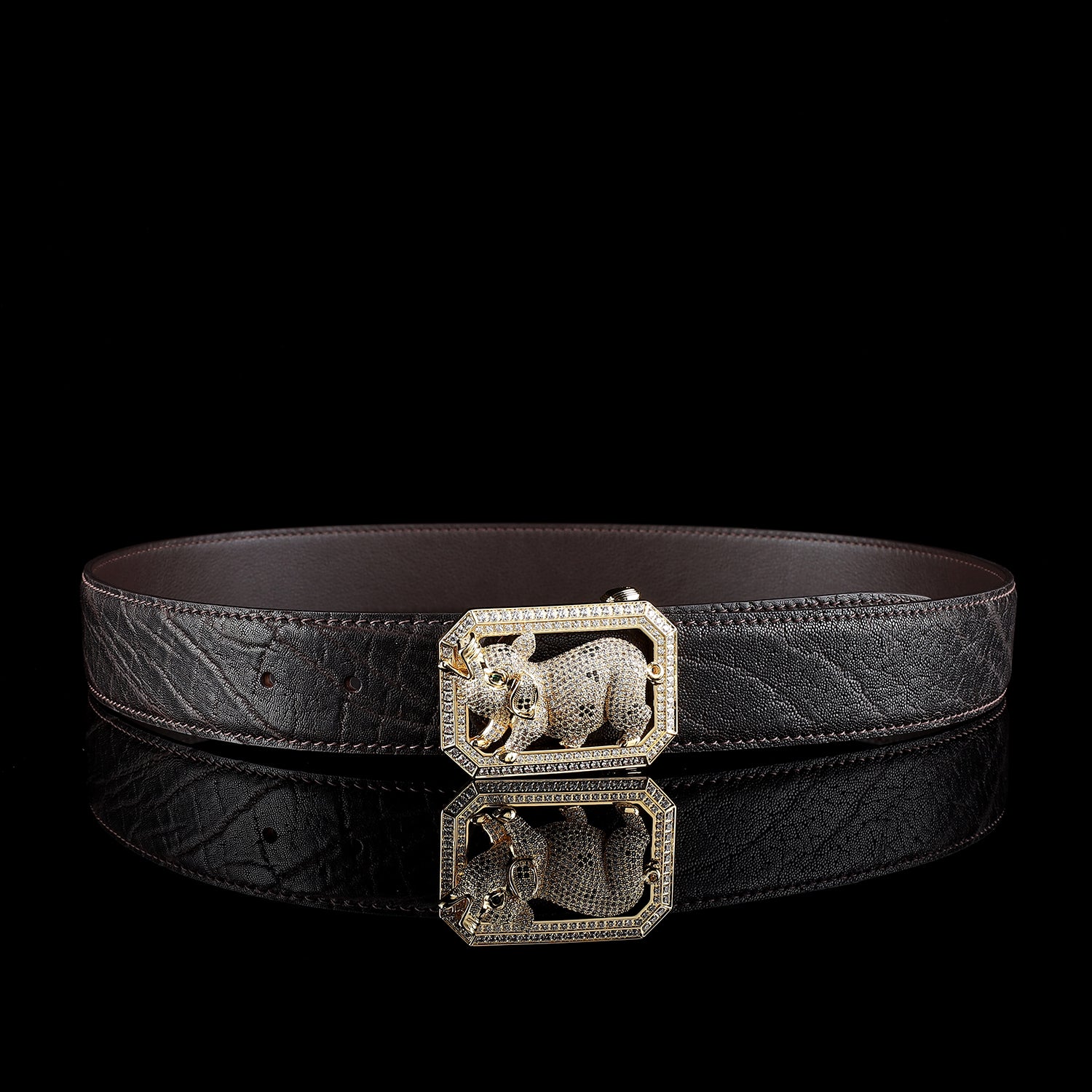 BELTLEY Authentic Elephant Leather Belt for Men with Pig Buckle – Espresso Brown