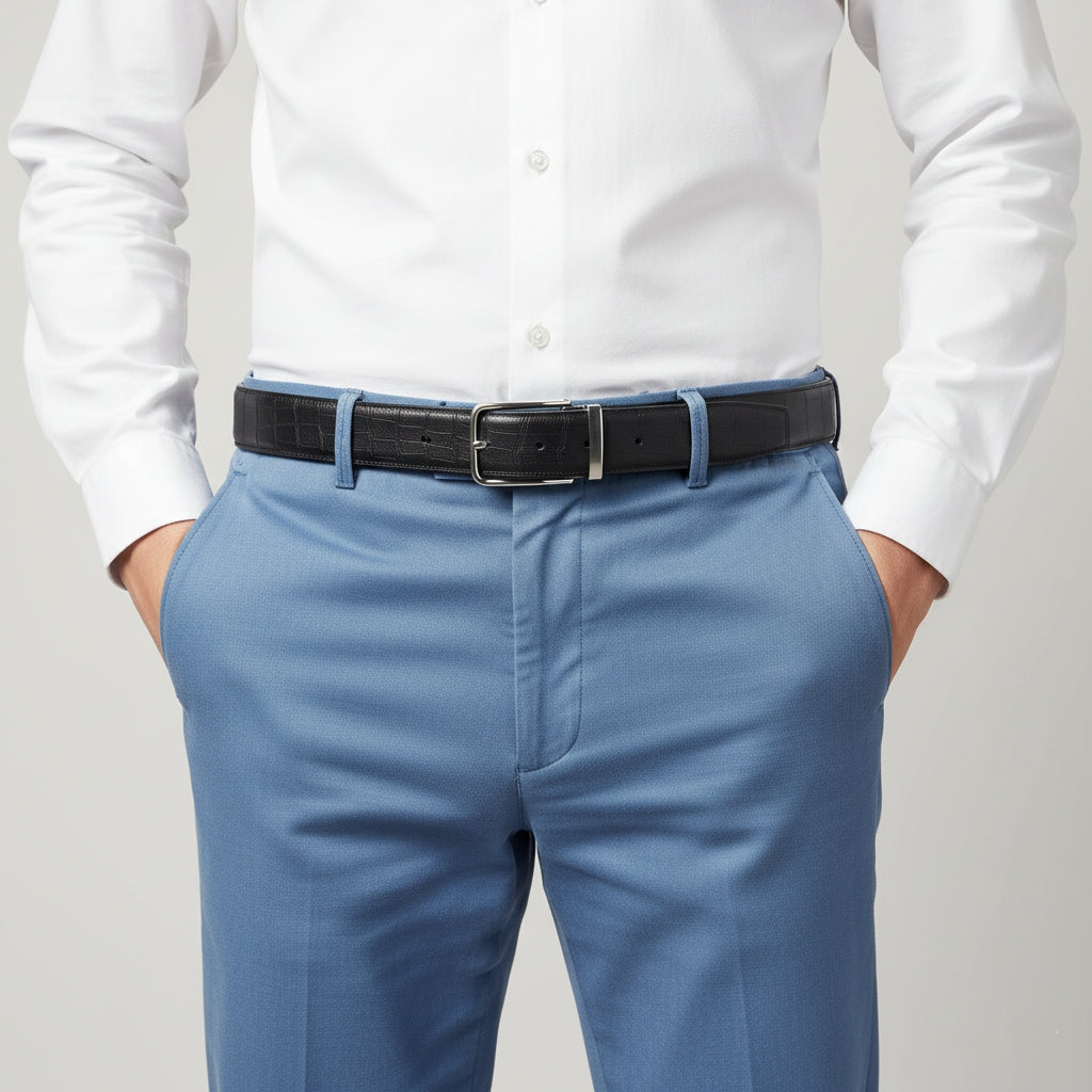 Black Authentic Deerskin Leather Belt-Unisex 1.38" — side detail | BELTLEY