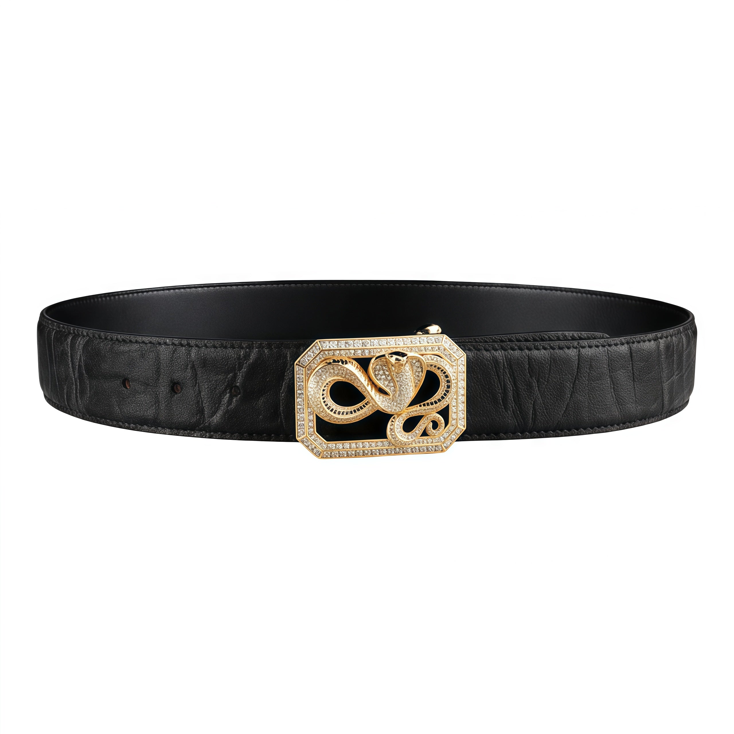 BELTLEY Men’s Black Elephant Skin Belt - Gold Plated Horse Buckle-1.5 Inches