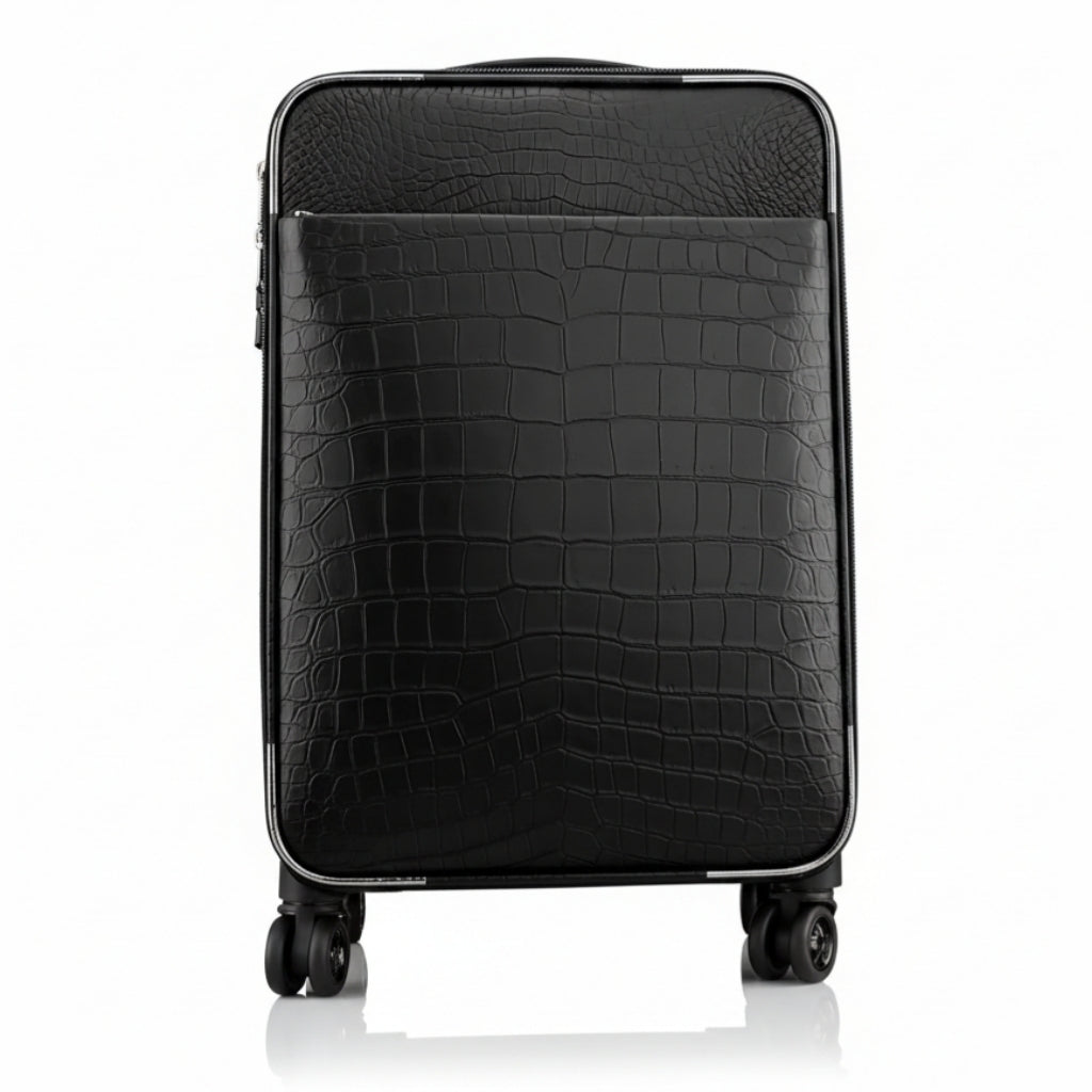 BELTLEY Black Matte Nile Crocodile Luggage 20 Inches
