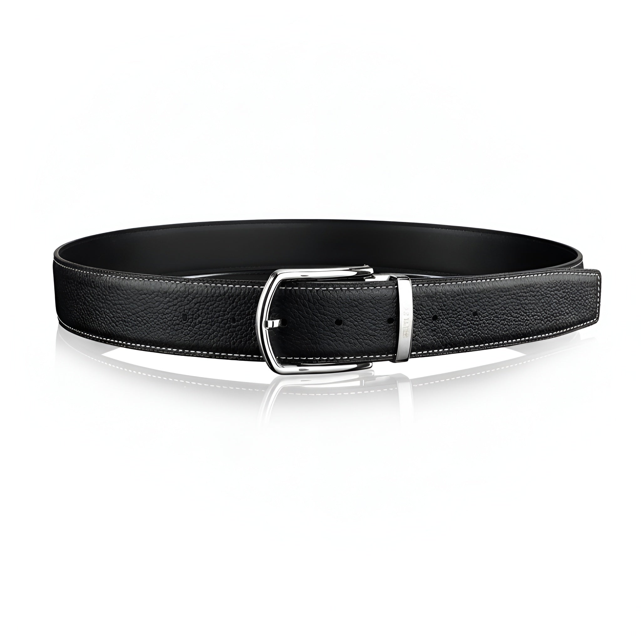 BELTLEY Black Pebbled Leather Belt-Unisex 1.5 Inches