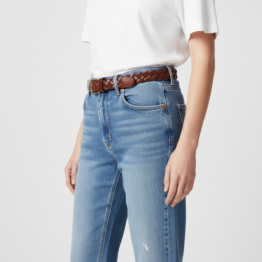 BELTLEY Burgundy Braided Leather Belt – 1.18” Wide