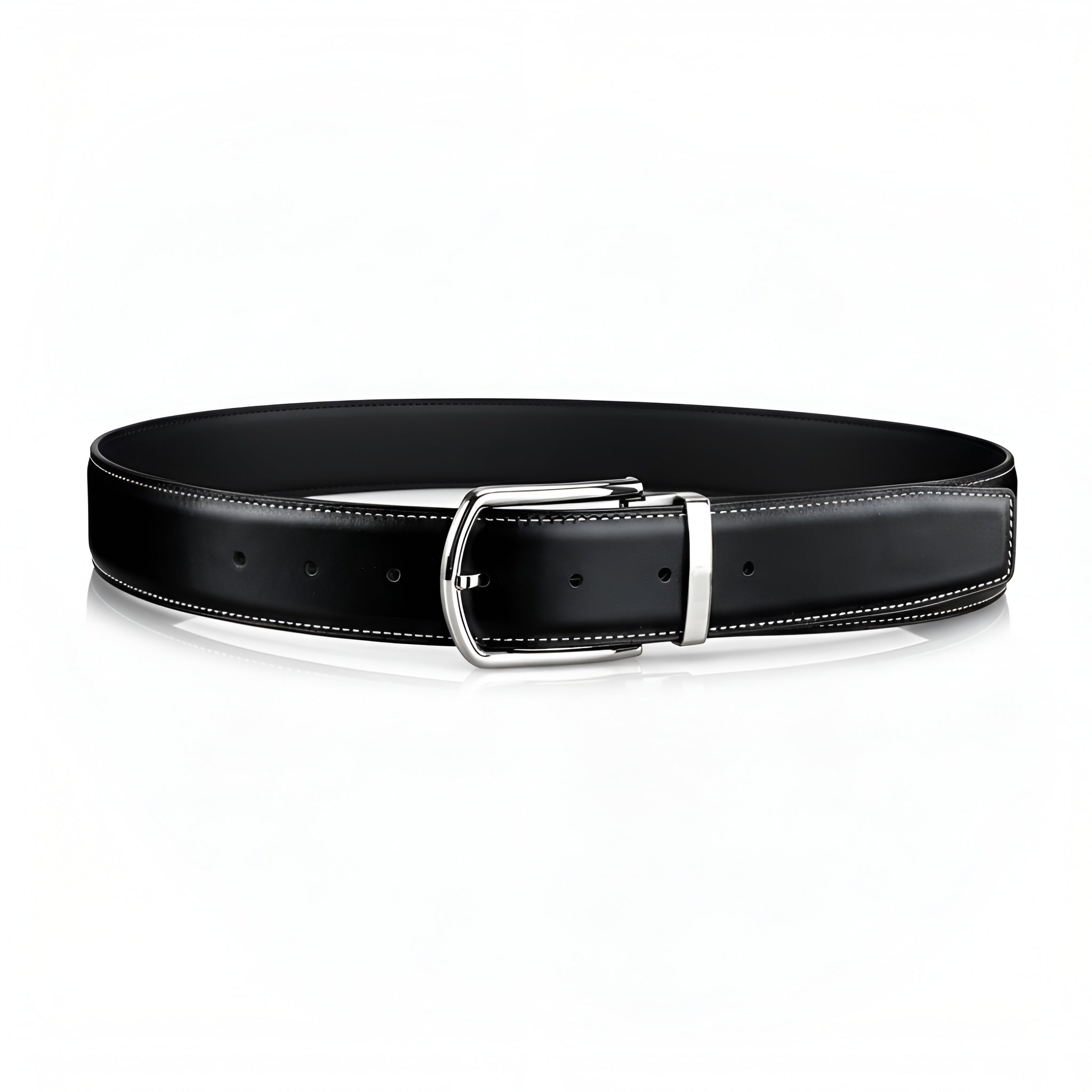 BELTLEY Classic Black Smooth Leather Belt-1.5 Inches