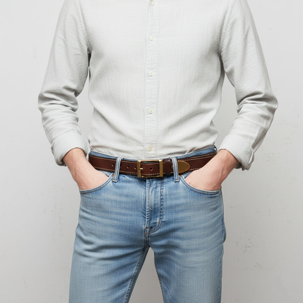 BELTLEY Double-Thick Coffee Brown Leather Belt 1.5 - Heavy Duty Brass Buckle