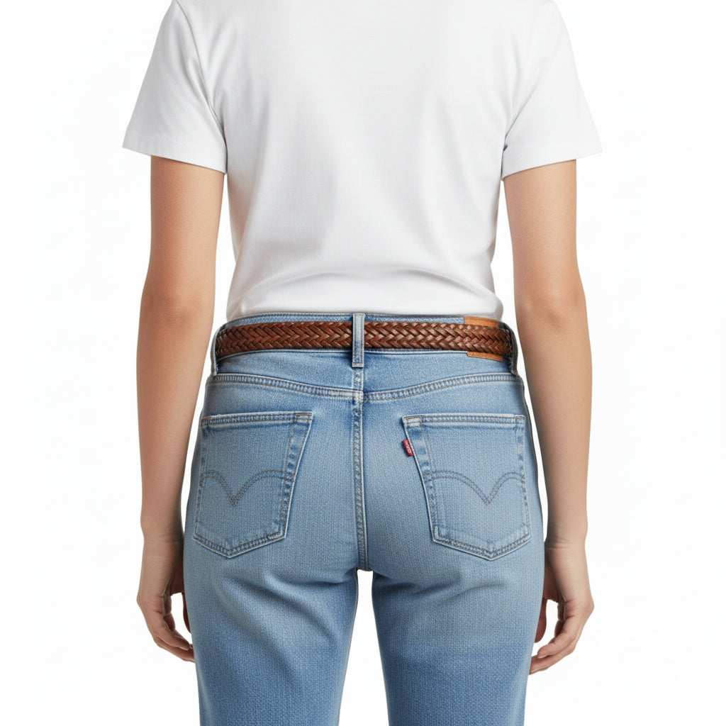 BELTLEY Handwoven Brown Full-Grain Leather Belt for Women