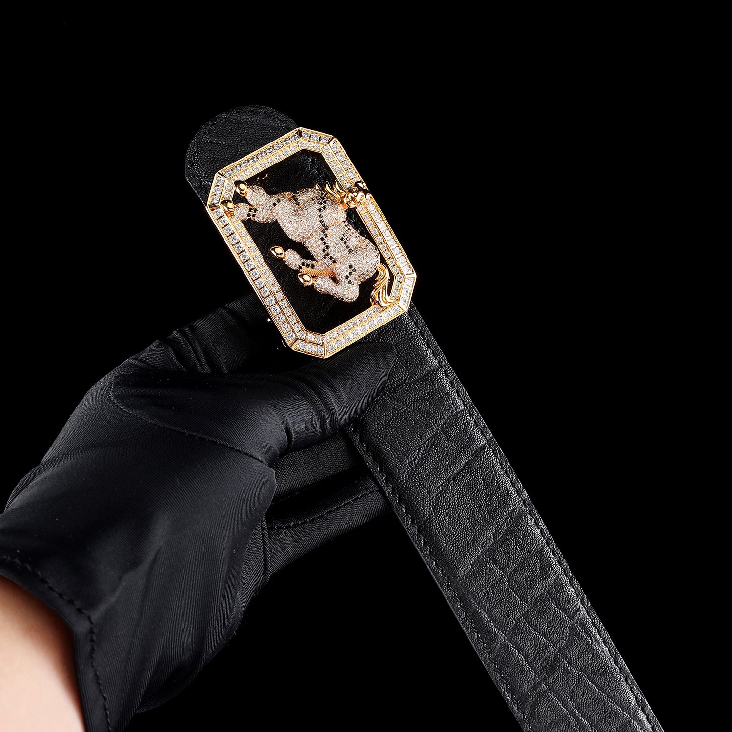 BELTLEY Men’s Black Elephant Skin Belt - Gold Plated Horse Buckle-1.5 Inches