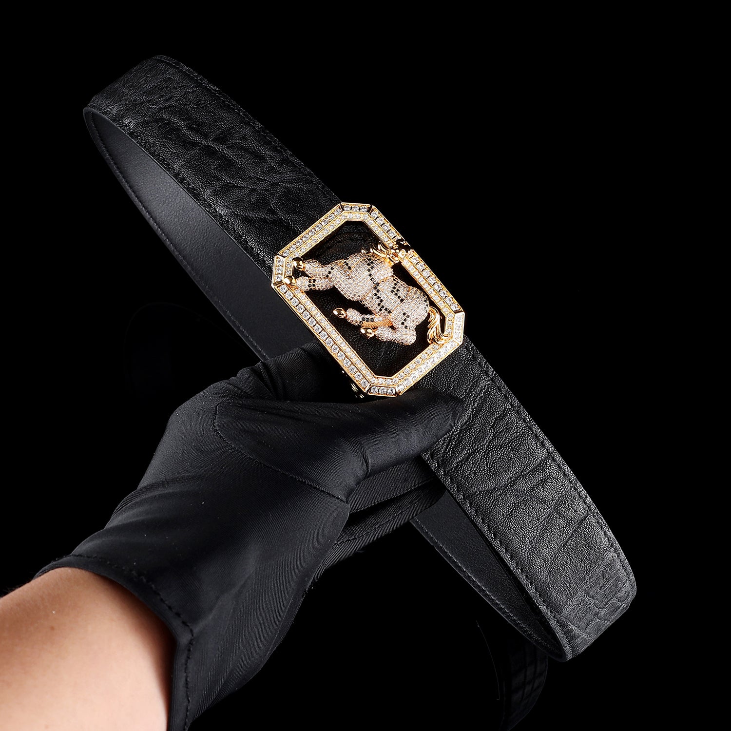 BELTLEY Men’s Black Elephant Skin Belt - Gold Plated Horse Buckle-1.5 Inches