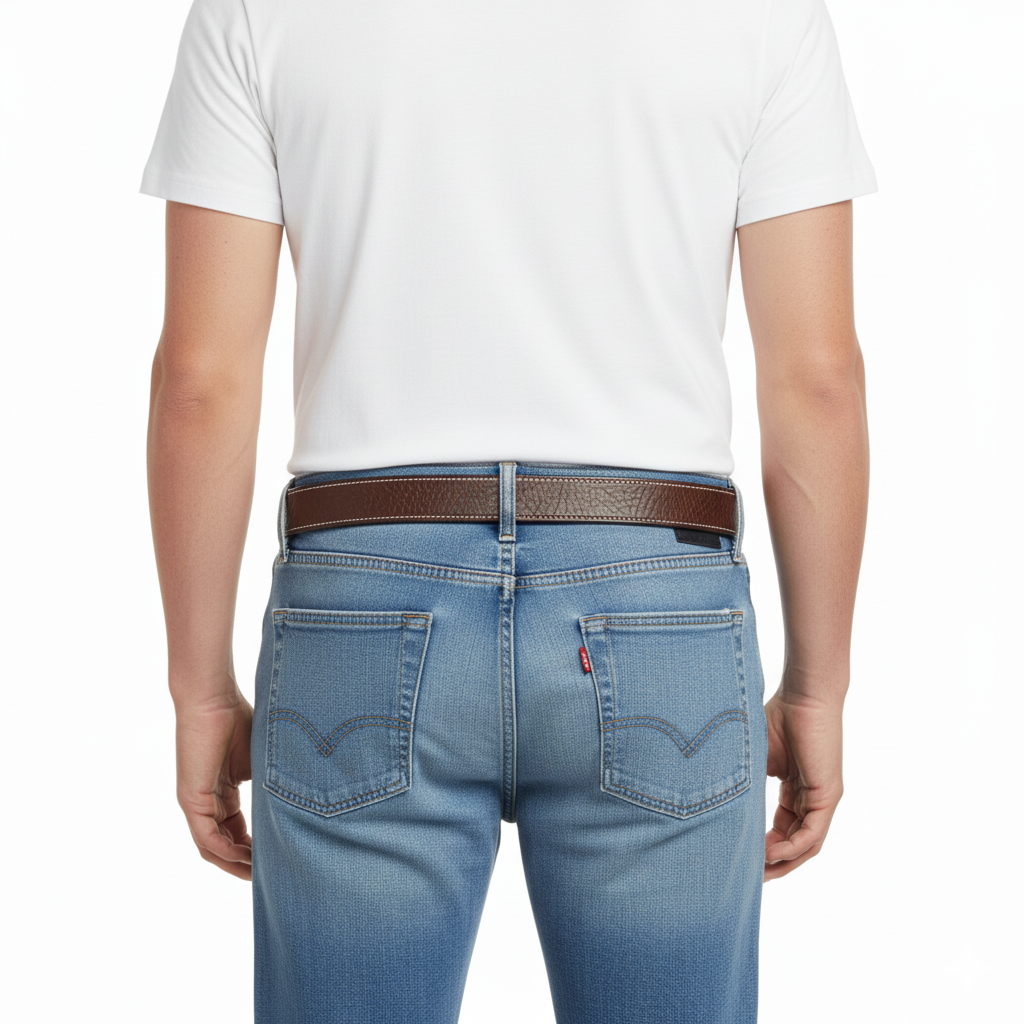 BELTLEY Men's Brown Vintage Leather Belt – Solid Floral Brass Buckle