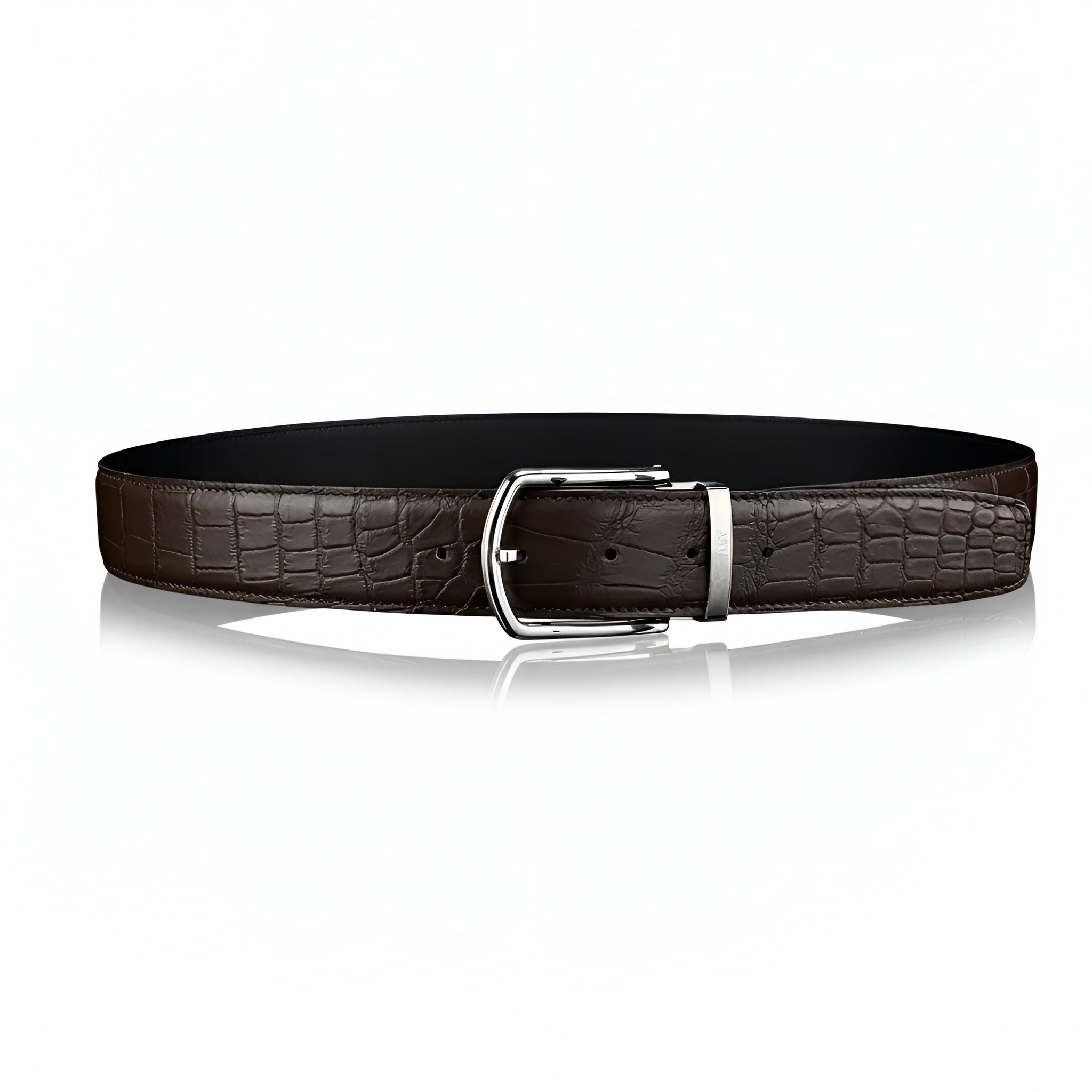 BELTLEY Polished Buckle Crocodile Belt - Espresso Brown 1.5 inches