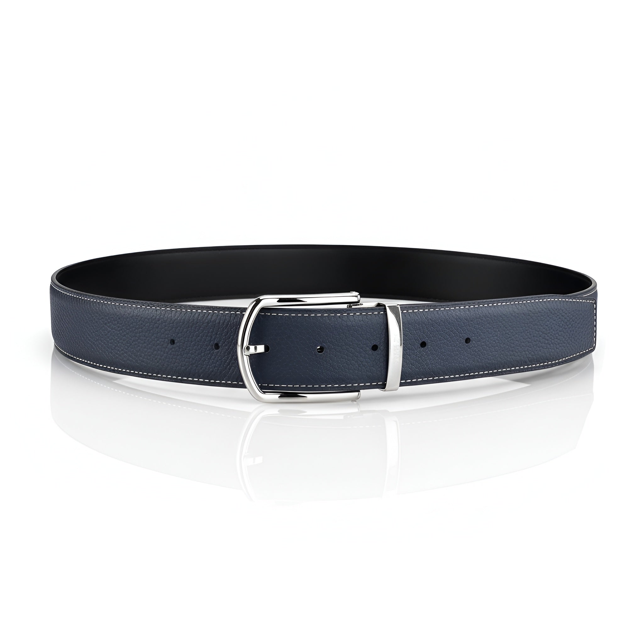 BELTLEY Navy Blue Pebbled Leather Belt For Men and Women
