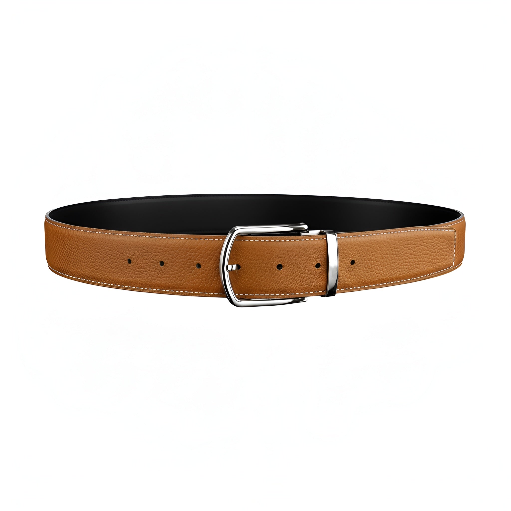 BELTLEY Rich Tan Pebbled Leather Belt 1.5 Inches-Unisex