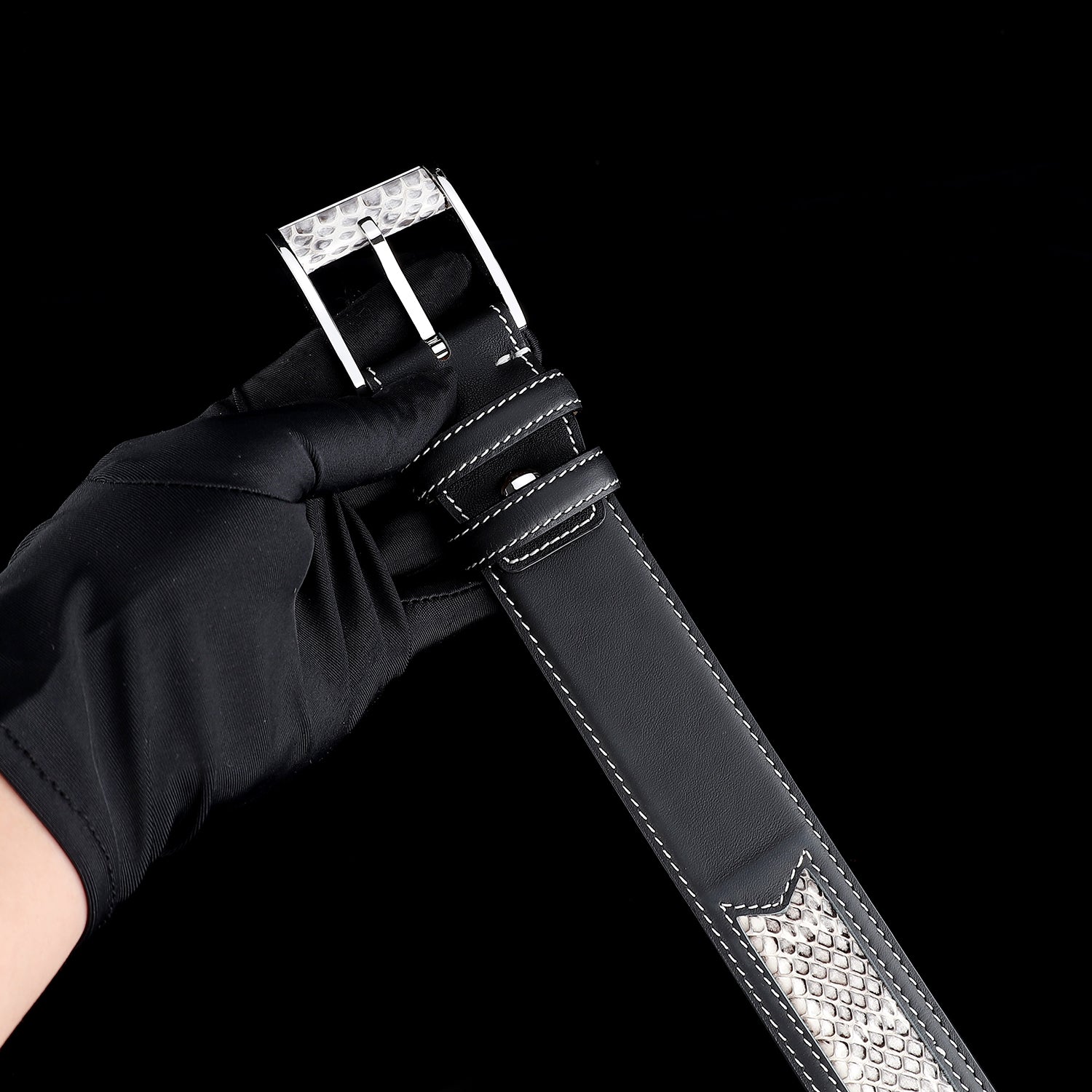 Signature Two-Tone Python Inlay Belt — detail close-up | BELTLEY