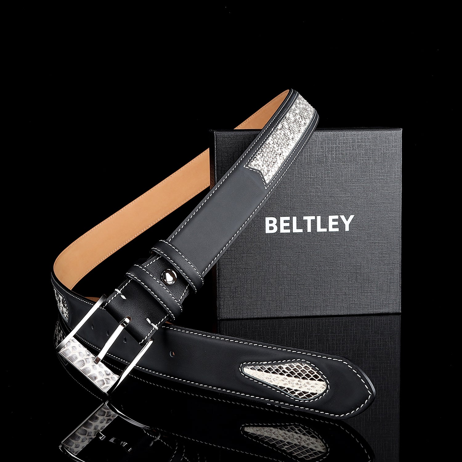 Signature Two-Tone Python Inlay Belt — reverse side | BELTLEY