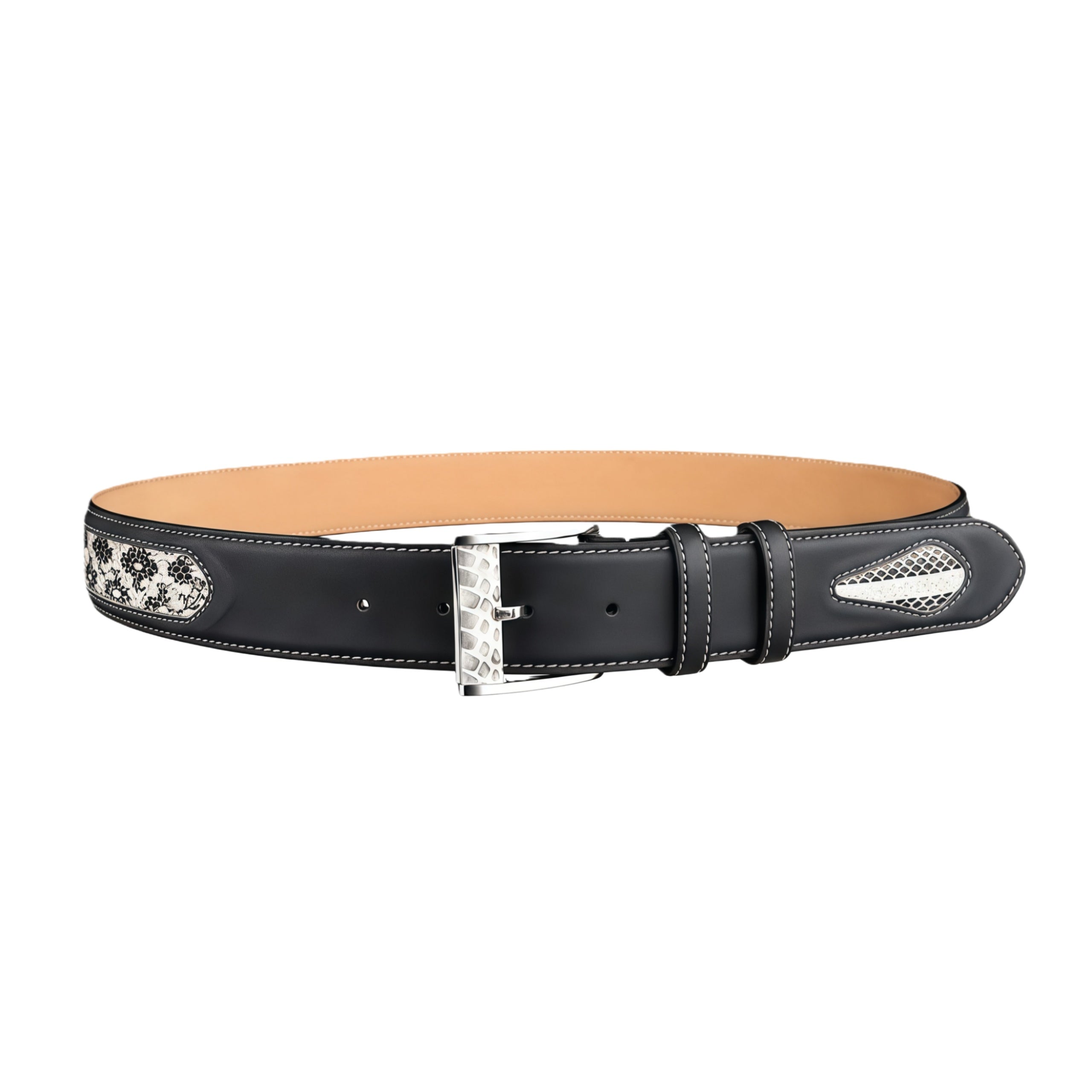 Signature Two-Tone Python Inlay Belt — lay-flat view | BELTLEY
