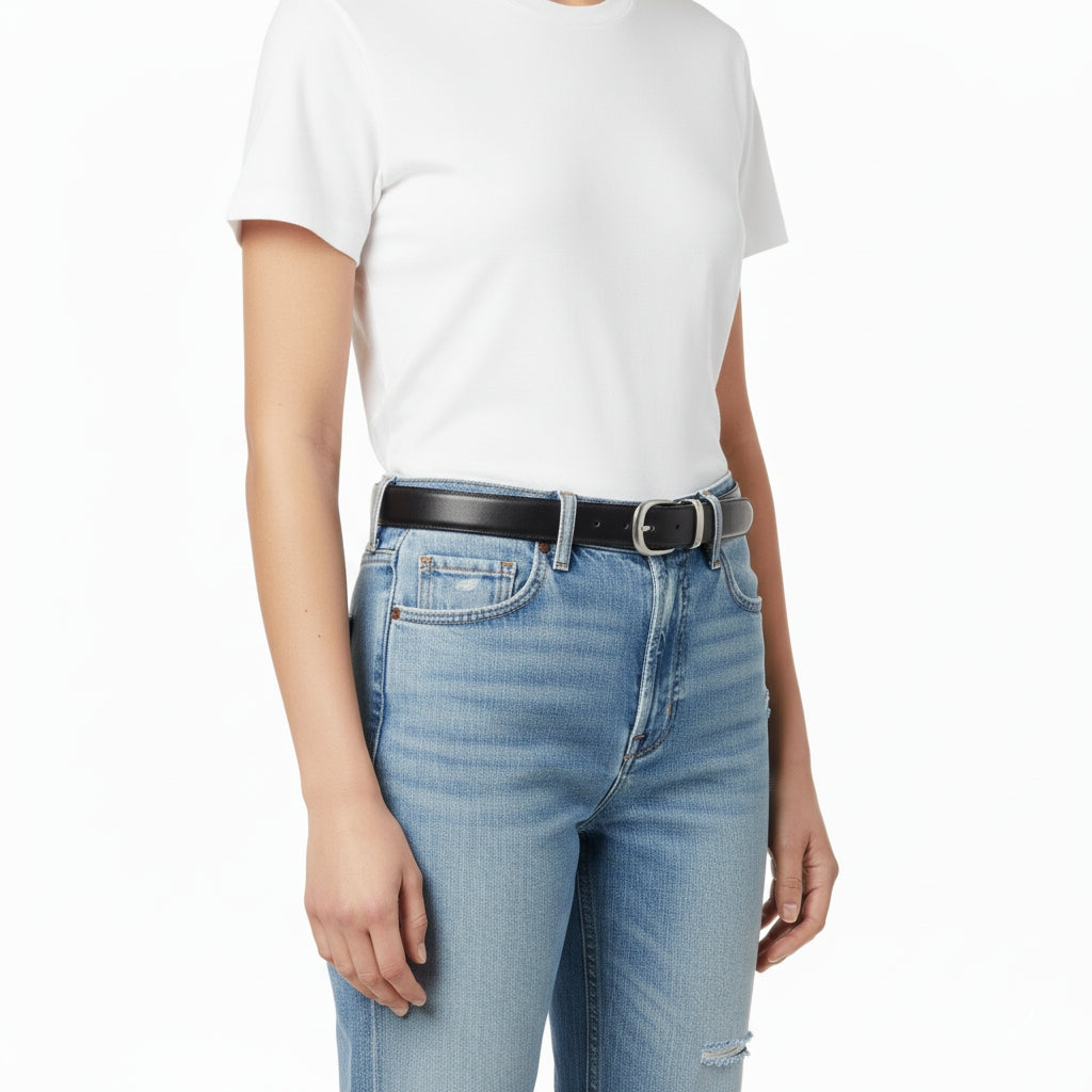 BELTLEY Women's Classic Black Leather Belt