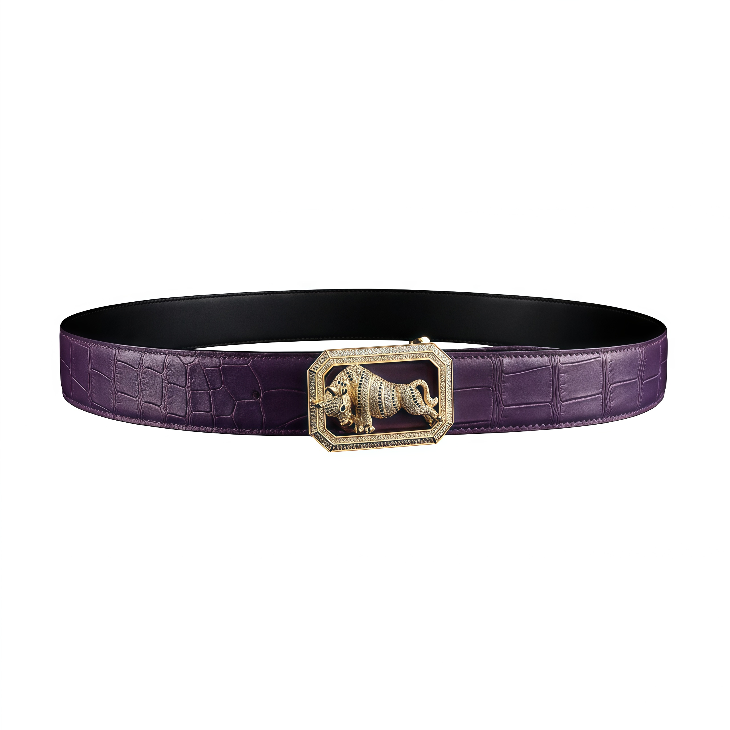 BELTLEY purple Crocodile hide Belt for Men with Bull Buckle