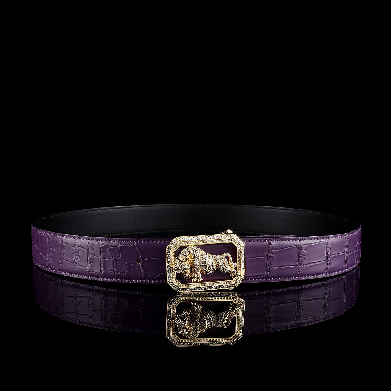 BELTLEY purple Crocodile hide Belt for Men with Bull Buckle