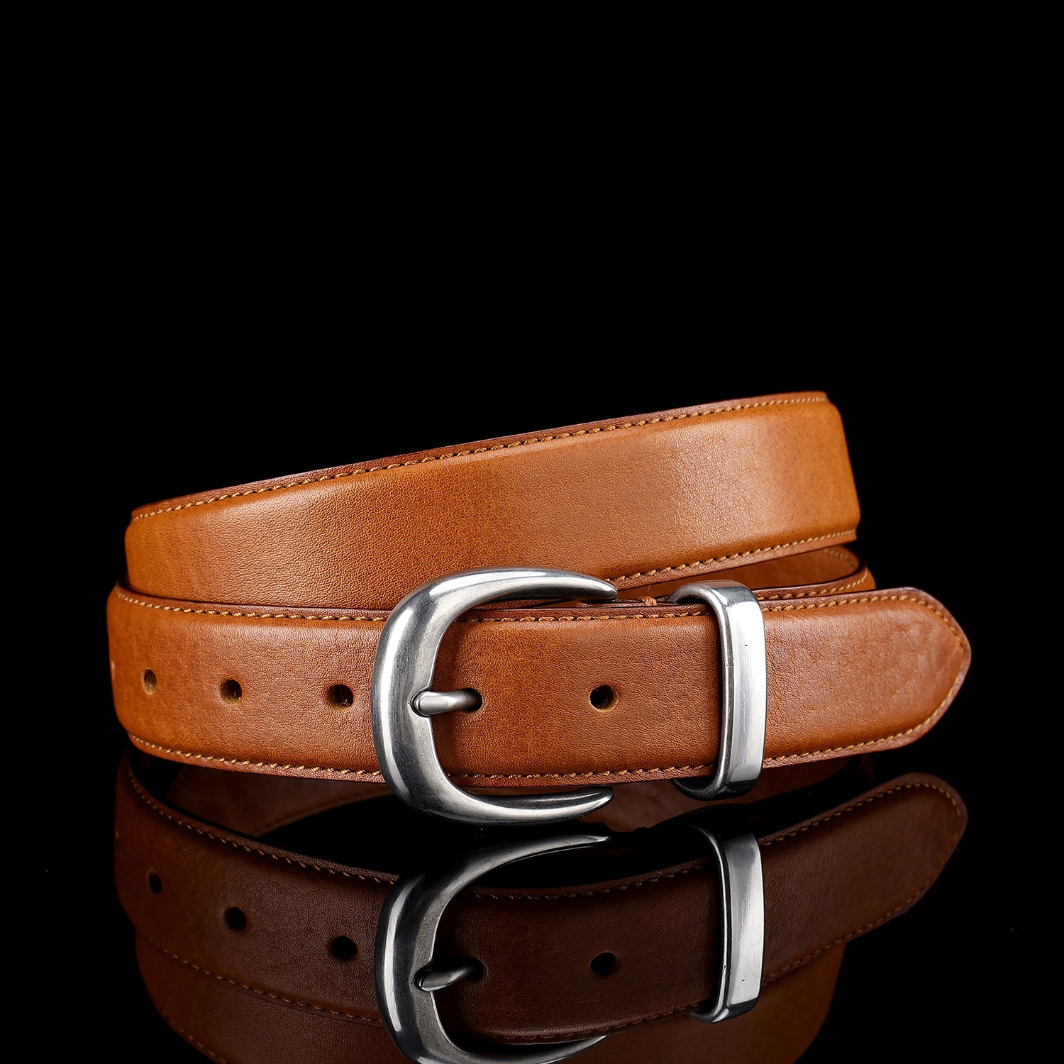 Elegant Cognac Leather Belt for Women | 1.25" Minimalist Design — detail close-up | BELTLEY