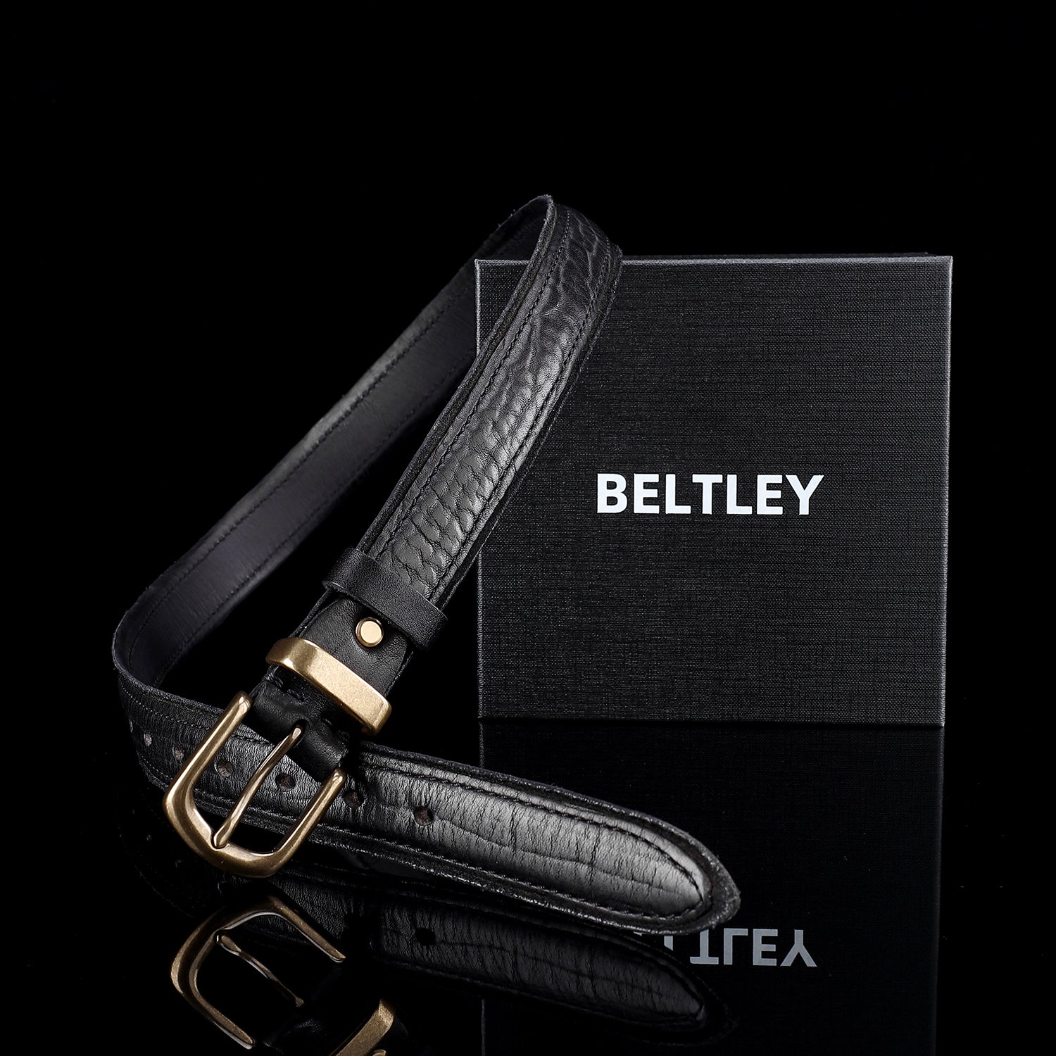BELTLEY Unisex Distressed Leather Belt in Black | Full-Grain Cowhide