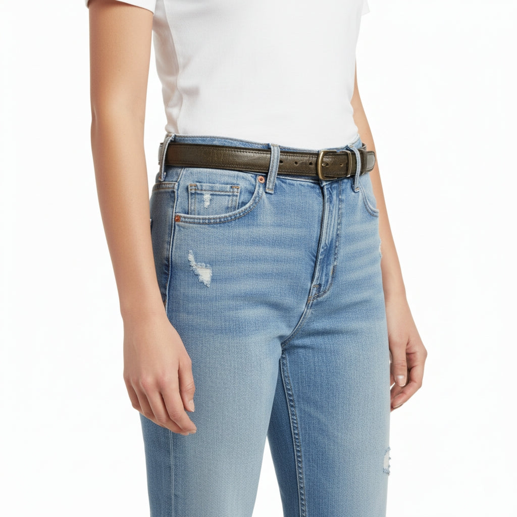Distressed Dark Green Leather Belt for Men & Women — side detail | BELTLEY
