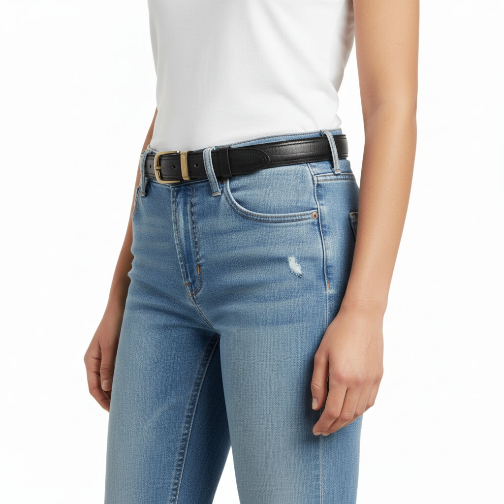 BELTLEY Unisex Distressed Leather Belt in Black | Full-Grain Cowhide