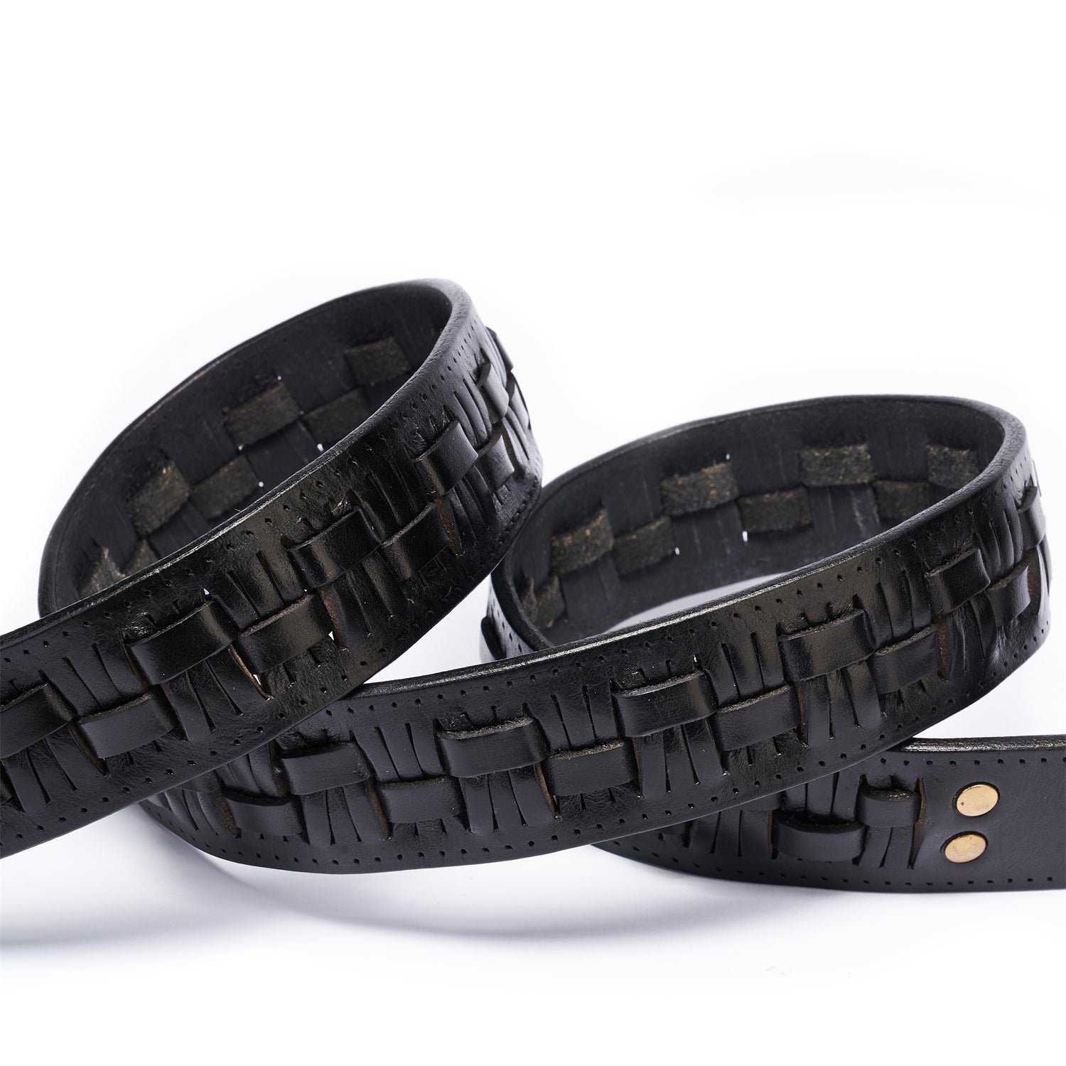 Black Artisan Braided Full Grain Leather Belt with Solid Copper Buckle -1.5 Inches