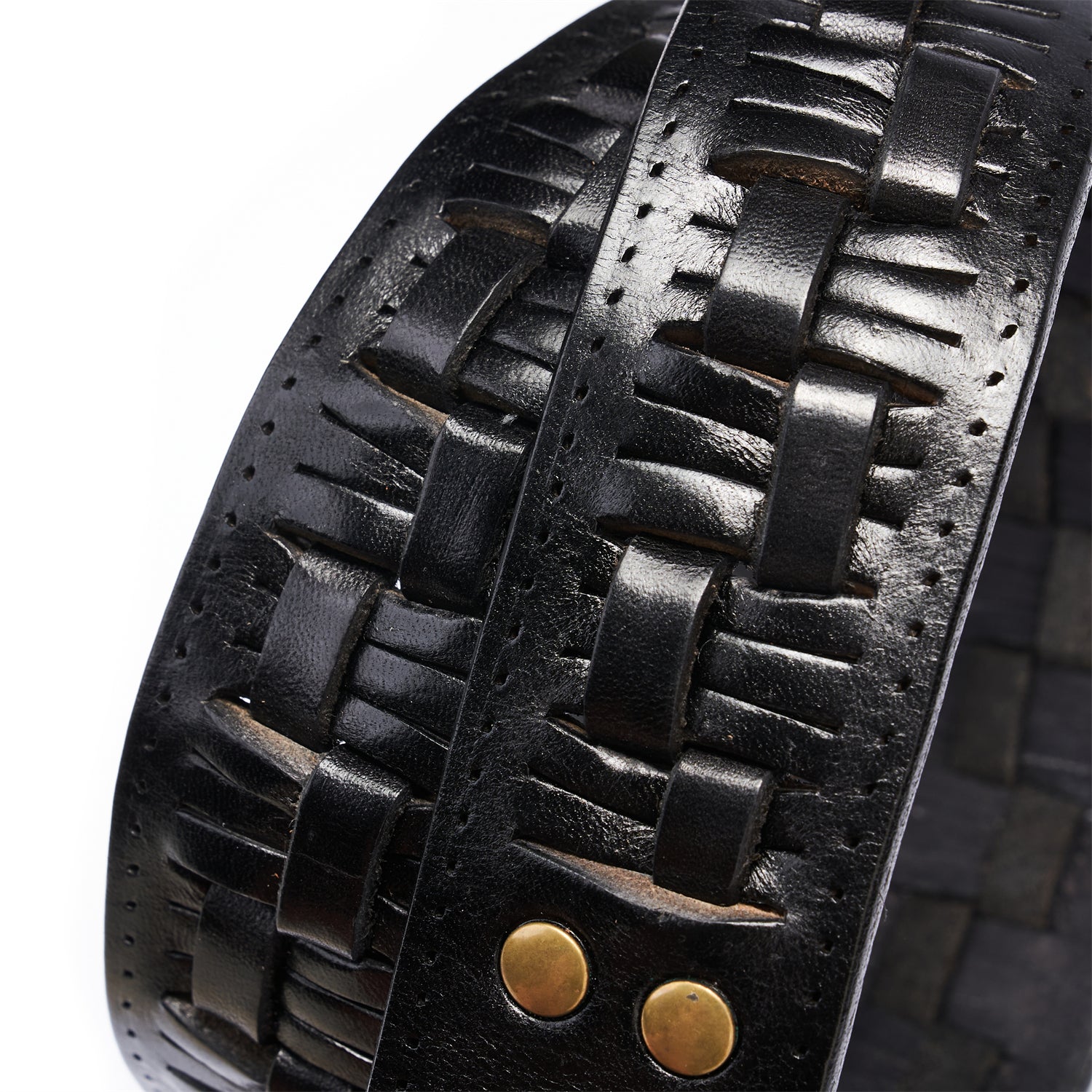 Black Artisan Braided Full Grain Leather Belt with Solid Copper Buckle -1.5 Inches — side detail | BELTLEY