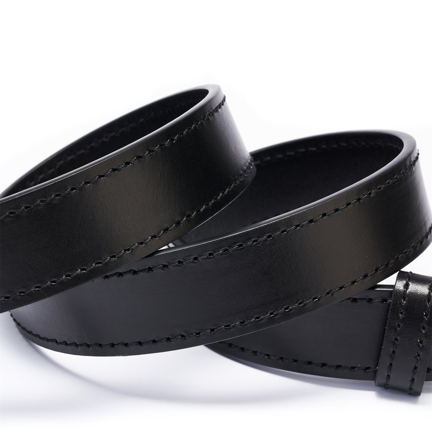 Black Double Layer Full-Grain Leather Belt for Men (Vintage Brass Buckle)