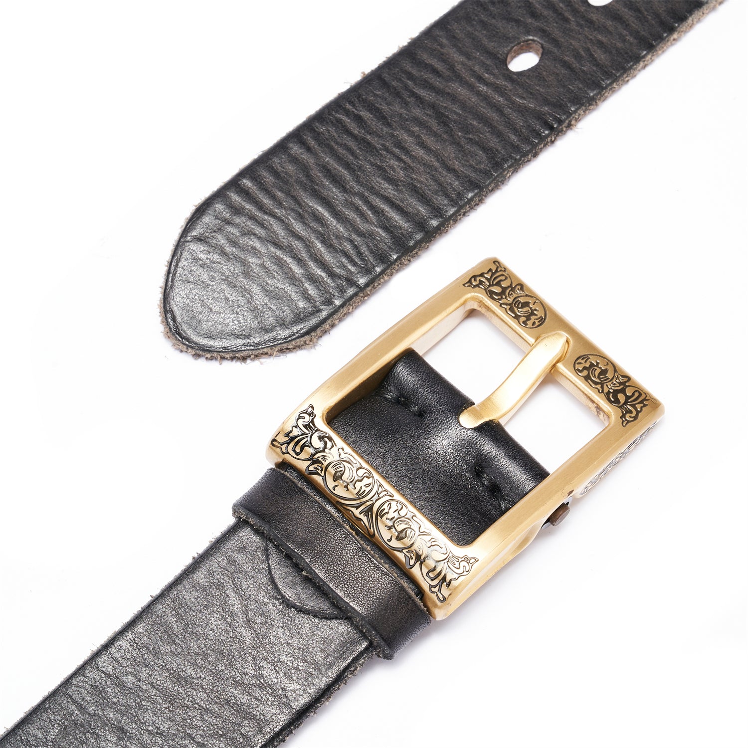 Black Hand-Distressed Leather Belt – 1.5" Raw Edge