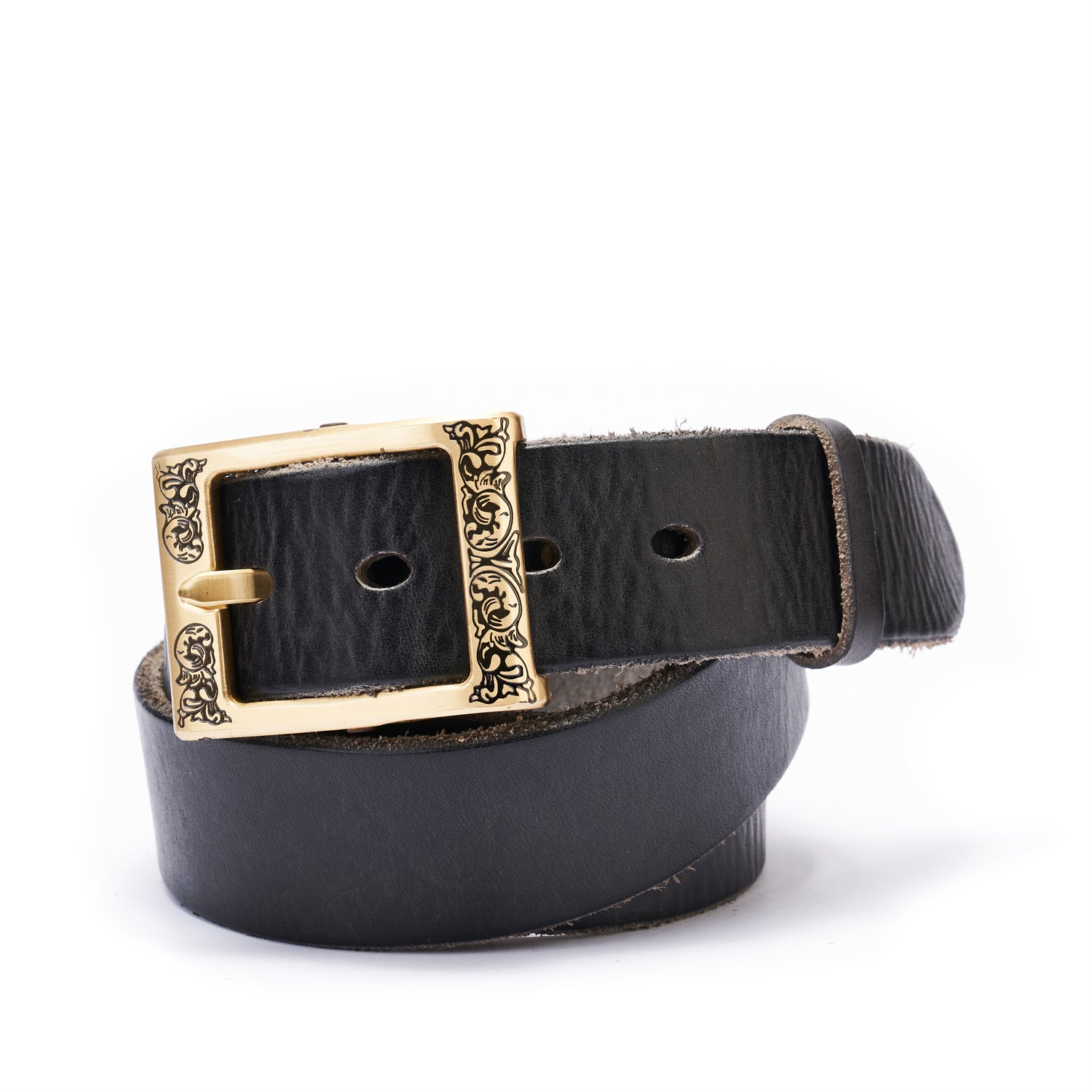 Black Hand-Distressed Leather Belt – 1.5" Raw Edge